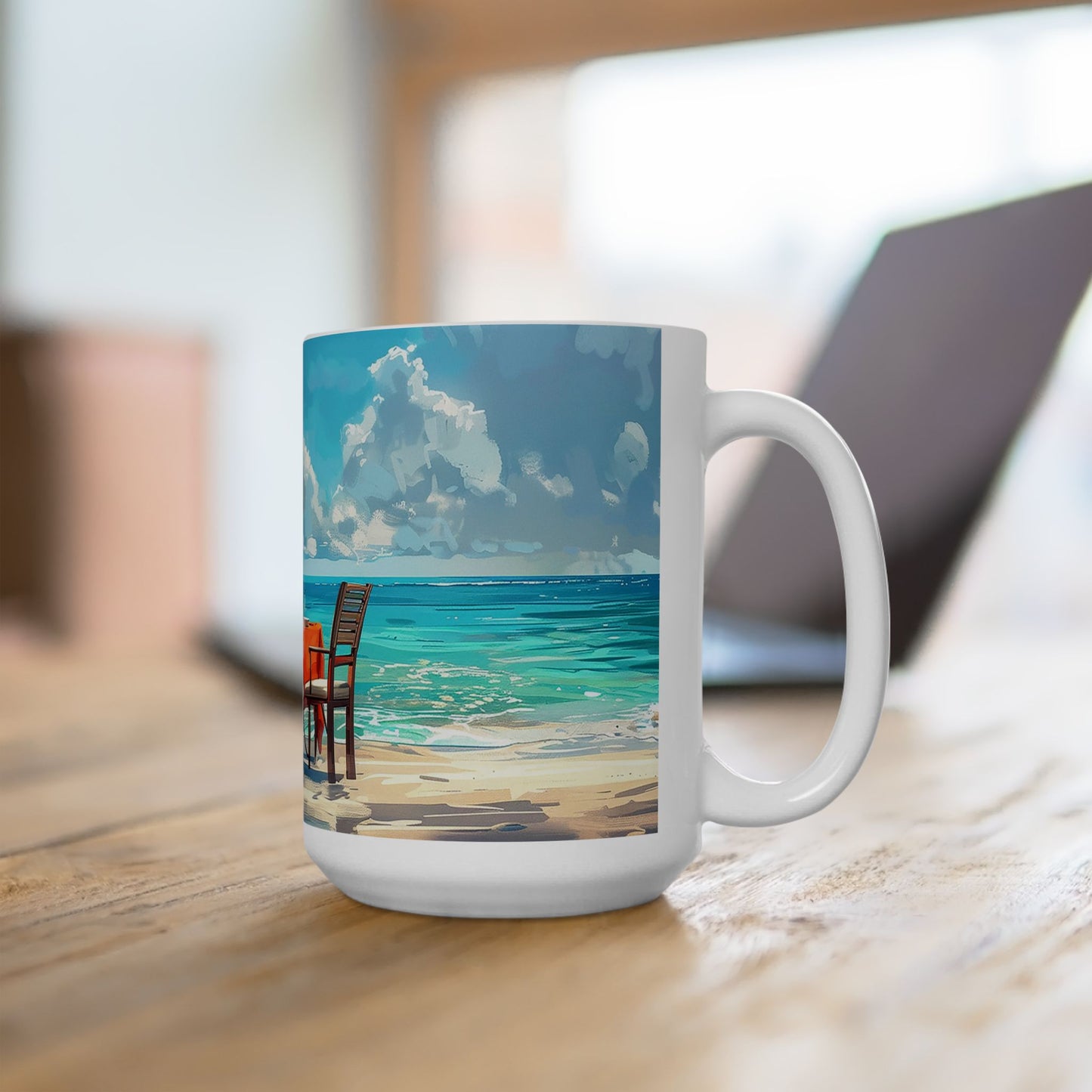 Beachside Dinner Delight Ceramic Mug - 15 oz. - Sip the Romance of a Seaside Evening!