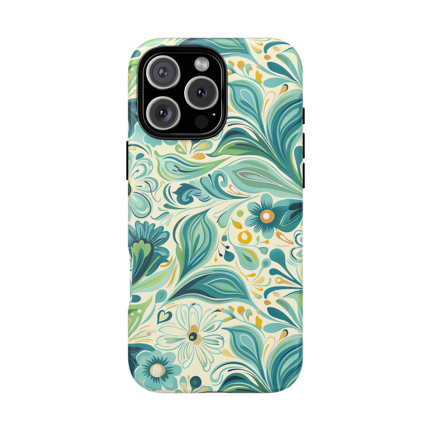 Whimsical Teal Floral Tough Phone Case for Apple iPhone, Samsung Galaxy, and Google Pixel.