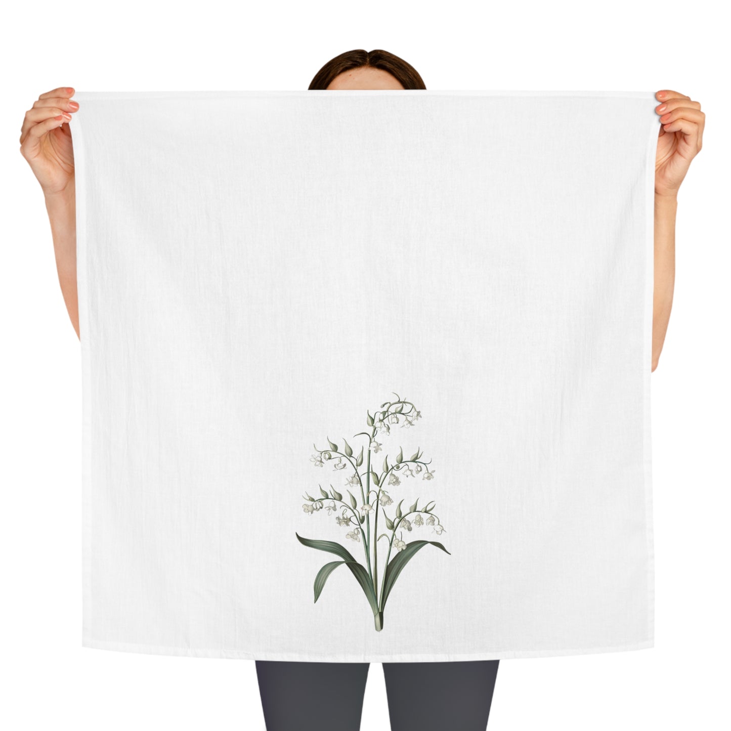 May Birth Month Flower - Lily of the Valley Tea Towel - 100% Cotton - 28" x 28" - Embrace May’s Elegance in Your Kitchen! From our Blooming Celebration Birth Flower Collection.