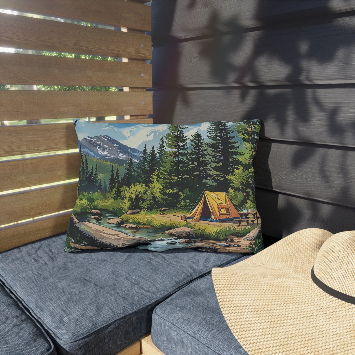 High Sierras Camp Outdoor Lumbar Pillow - Spun Polyester - Double-Sided Print - UV-Resistant - Water-Resistant - Lumber size: 20" x 14"