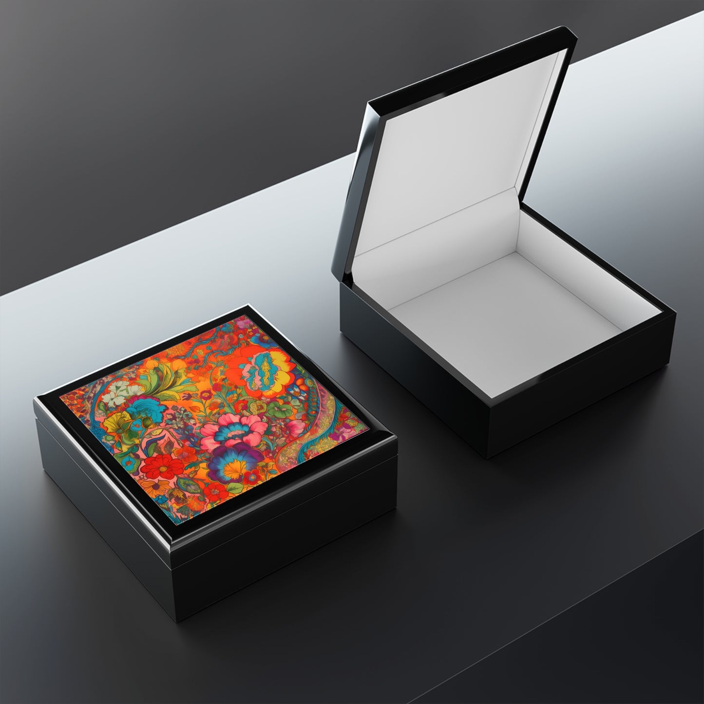 Kaleidoscopic Floral Dance Jewelry Box - Protect Your Jewelry with this Elegant Psychedelic Floral Design.