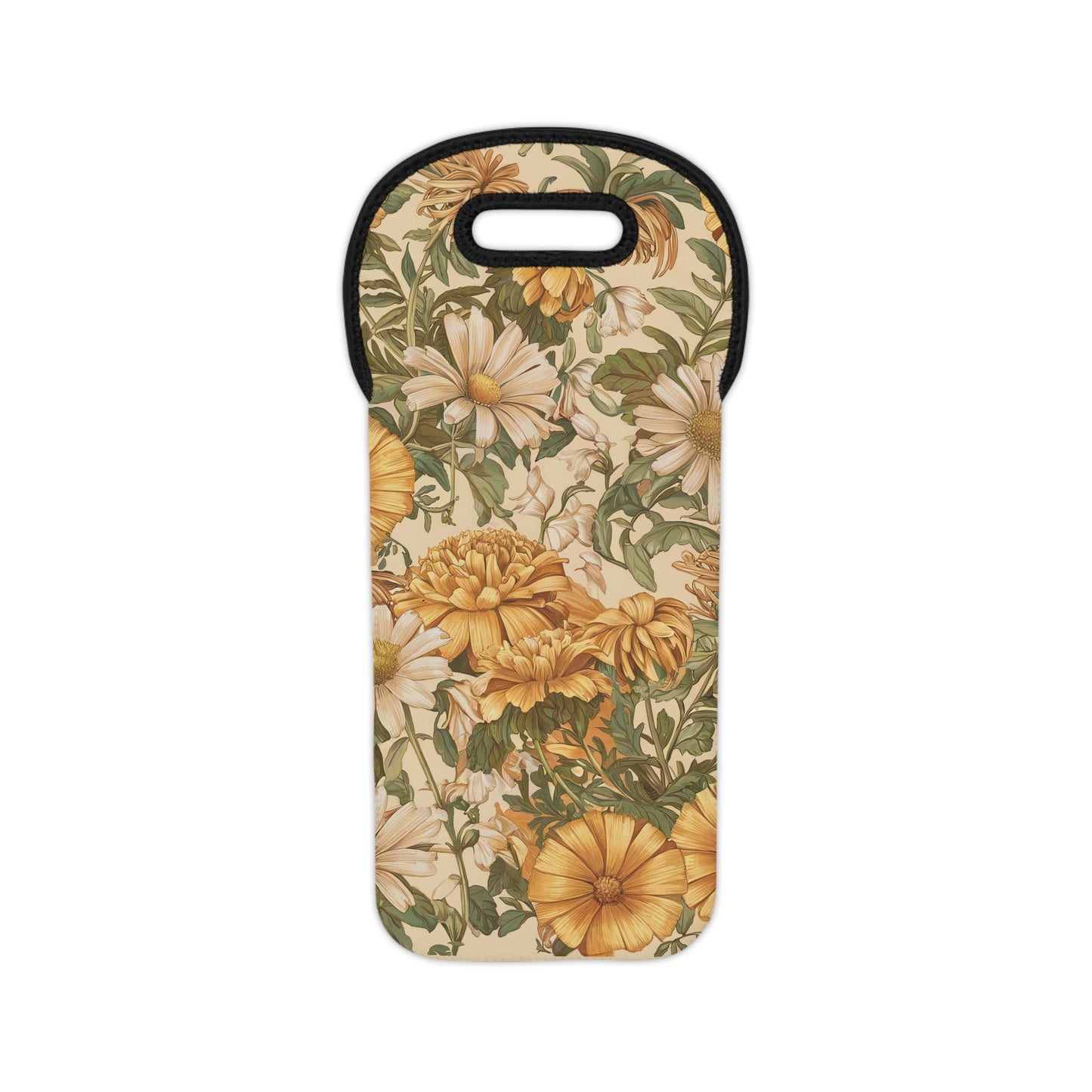 Golden Daisy Garden Wine Tote Bag - 100% Neoprene - Timeless elegance with a Touch of Floral Charm!