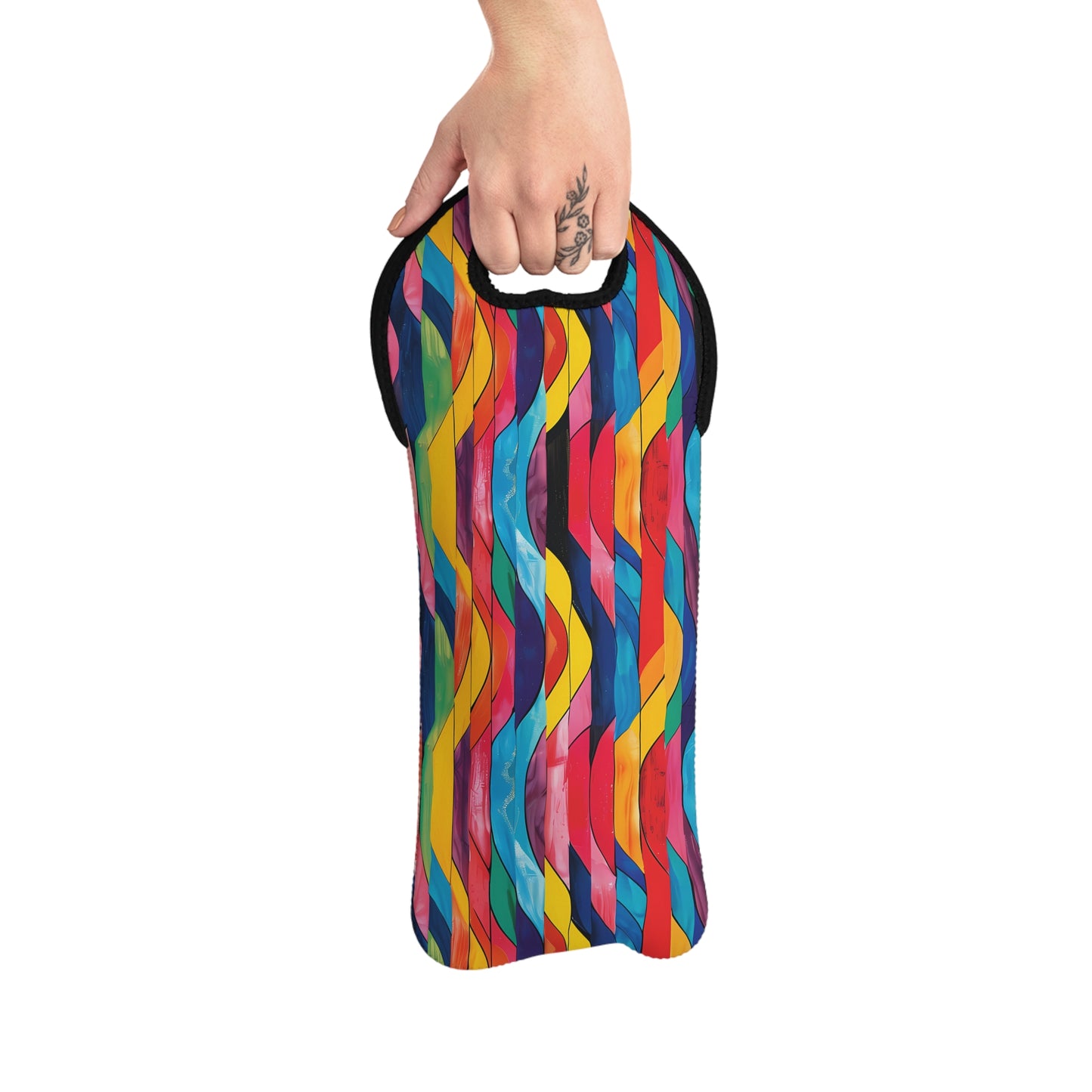 Retro Ripples Wine Tote Bag - 100% Neoprene - Swirl, Sip, and Style Up Your Vintage Vibes!