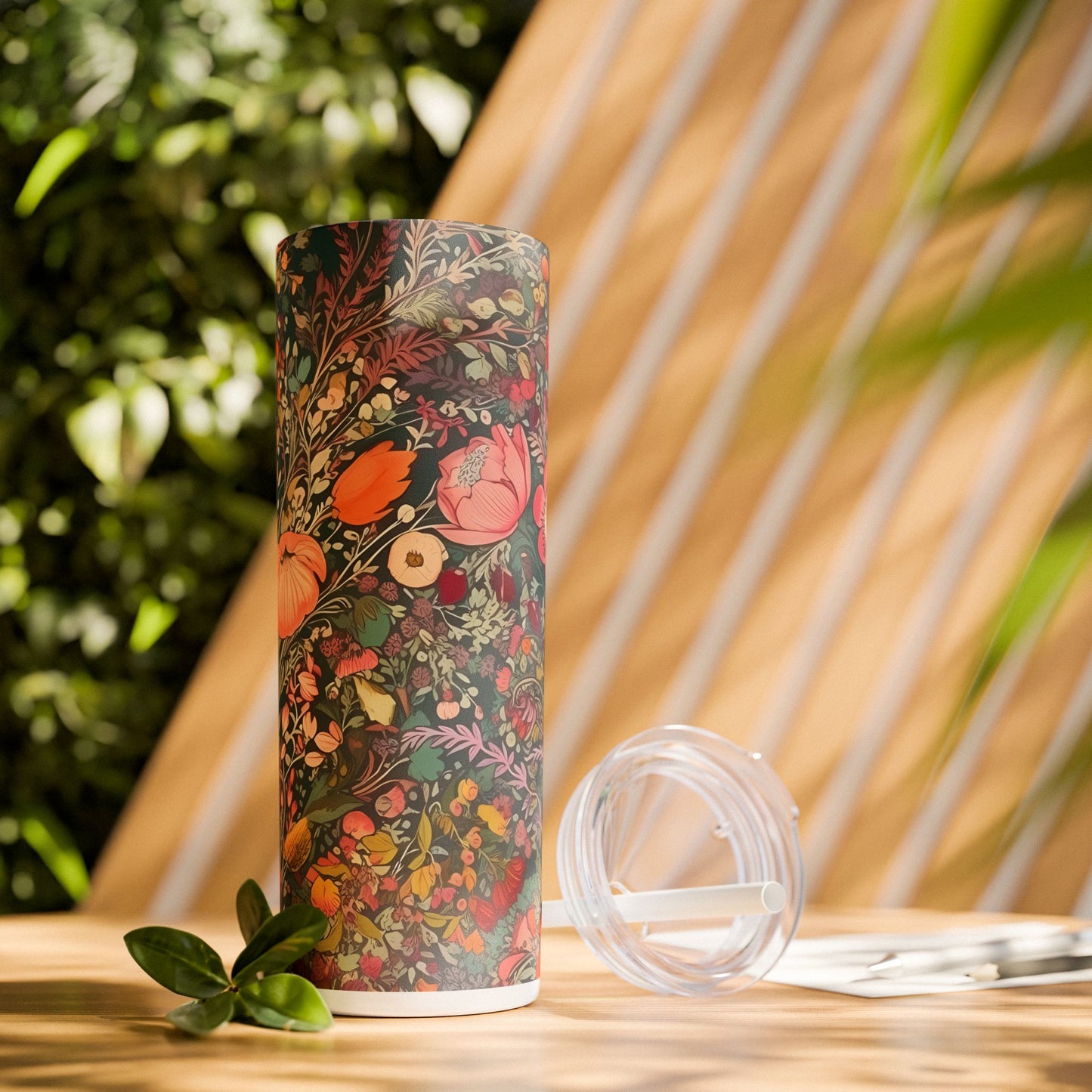 Renaissance Fall Floral Skinny Tumbler with Straw - 20 oz. Insulated Stainless Steel - Embrace the Rich Elegance of Fall with Every Sip!