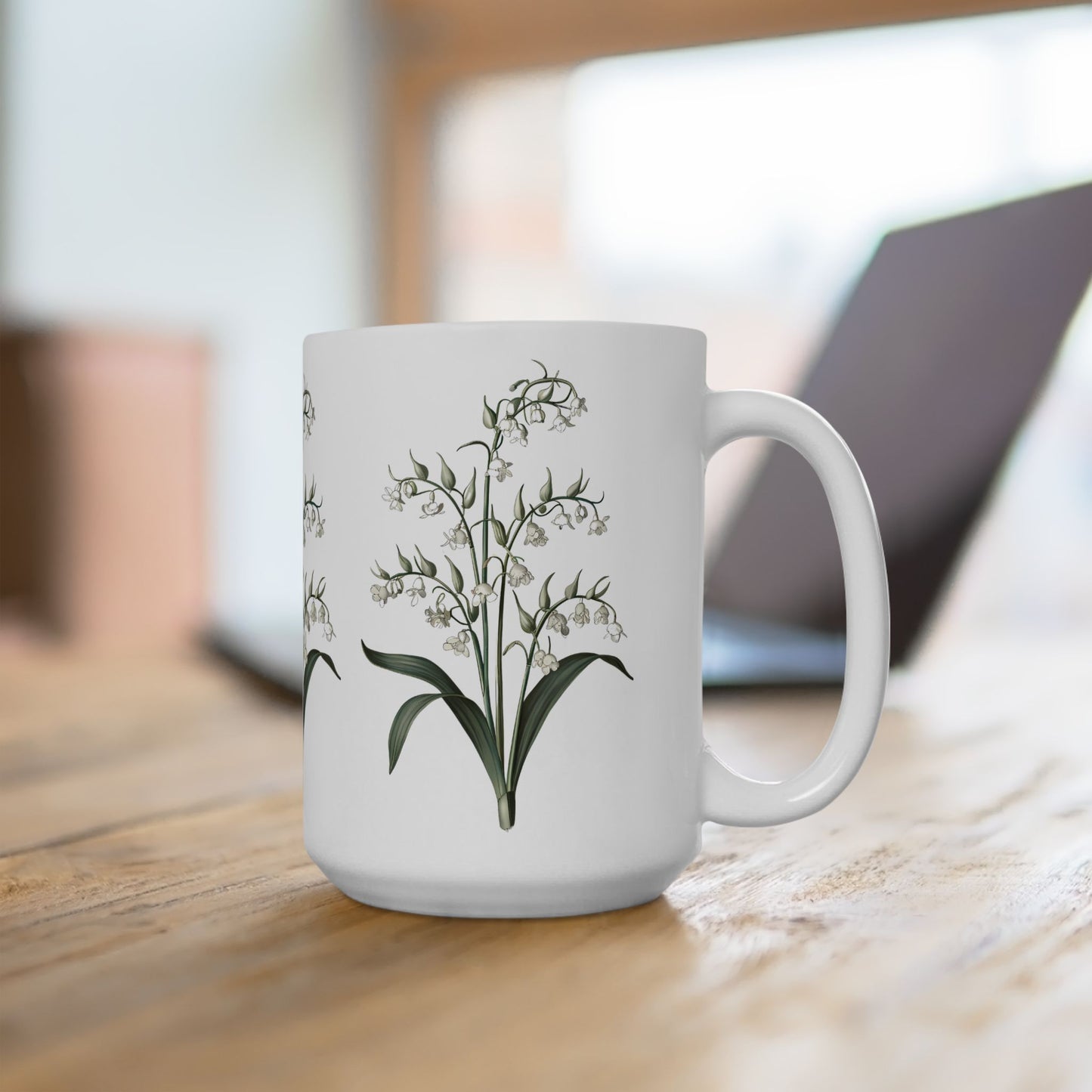 May Birth Month Flower - Lily of the Valley Ceramic Mug - 15 oz. - Celebrate May with the Grace of Lily of the Valley! From our Blooming Celebrations Birth Flower Collection.