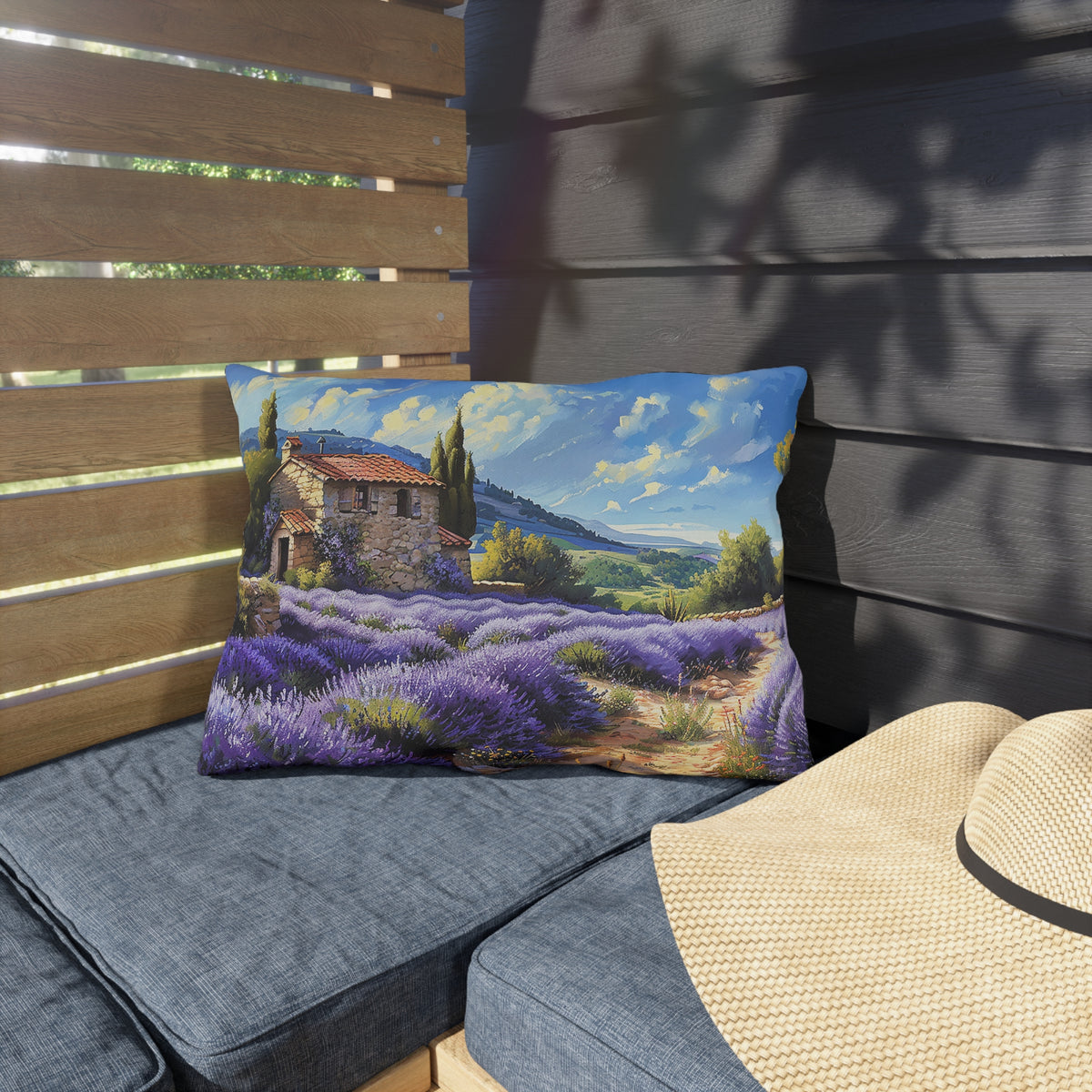 Tuscan Lavender Dreams Outdoor Lumbar Pillow - Spun Polyester - Double-Sided Print - UV-Resistant - Water-Resistant - Lumbar size: 20" x 14"