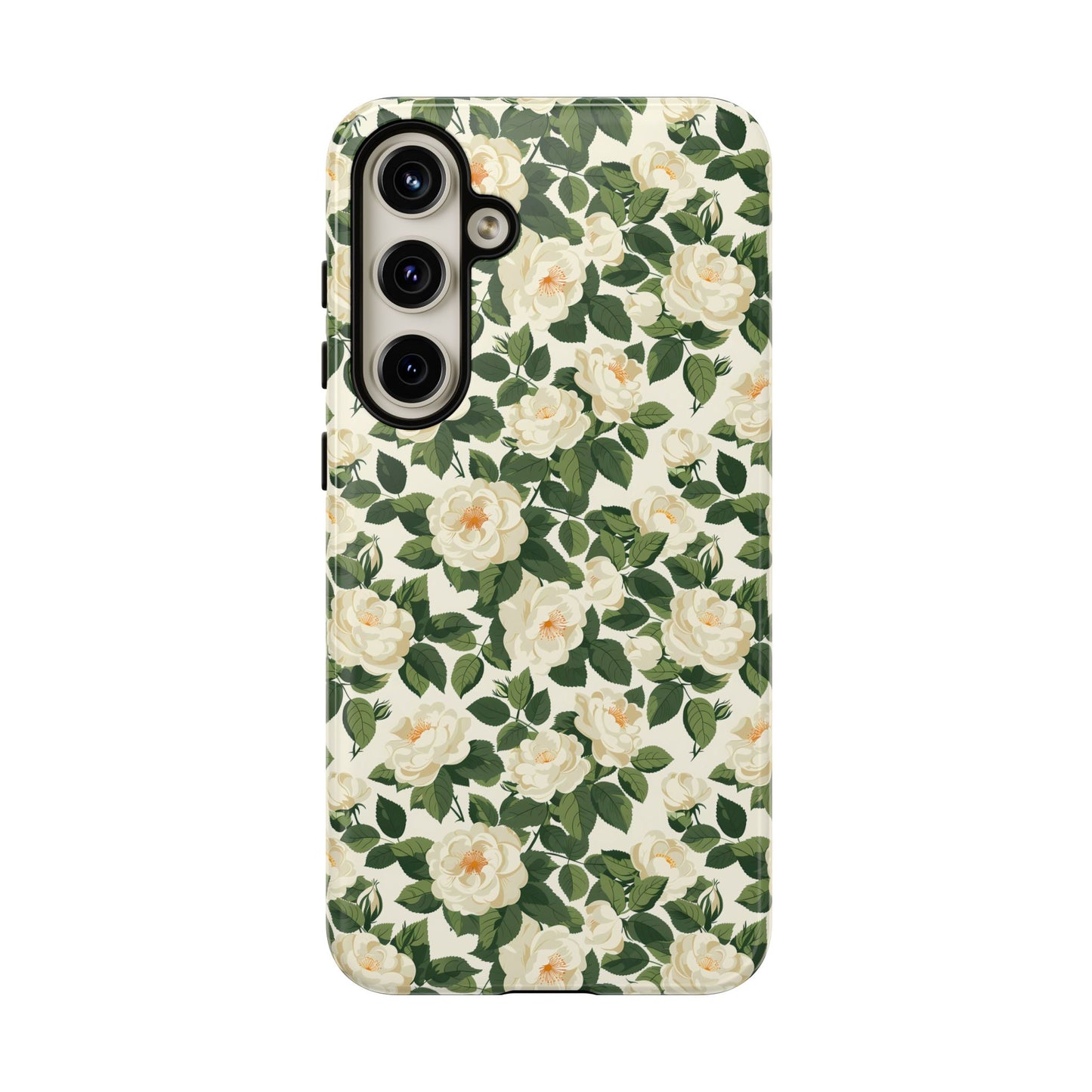 White Roses at Dawn Tough Phone Case for Apple iPhone, Samsung Galaxy, and Google Pixel.
