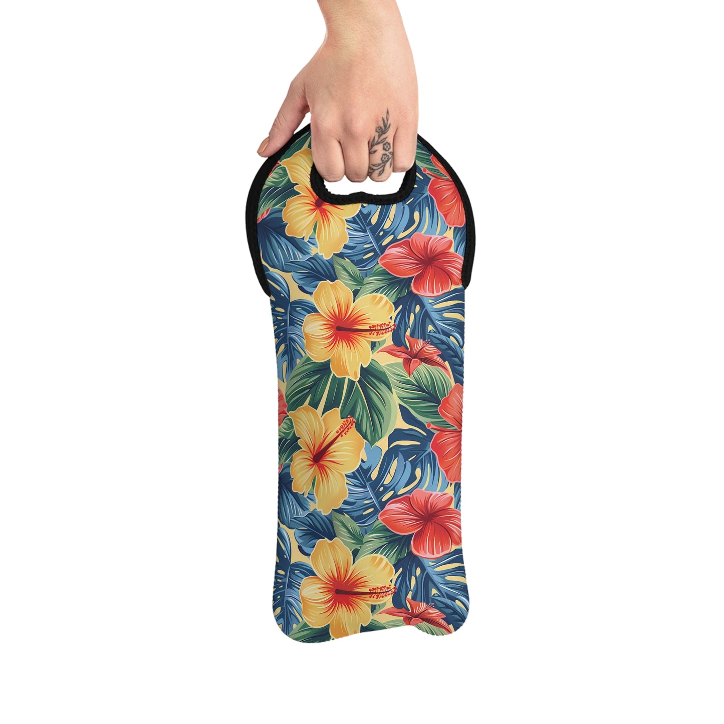 Hawaiian Hibiscus Bliss Wine Tote Bag - 100% Neoprene - Sip in Island Style!