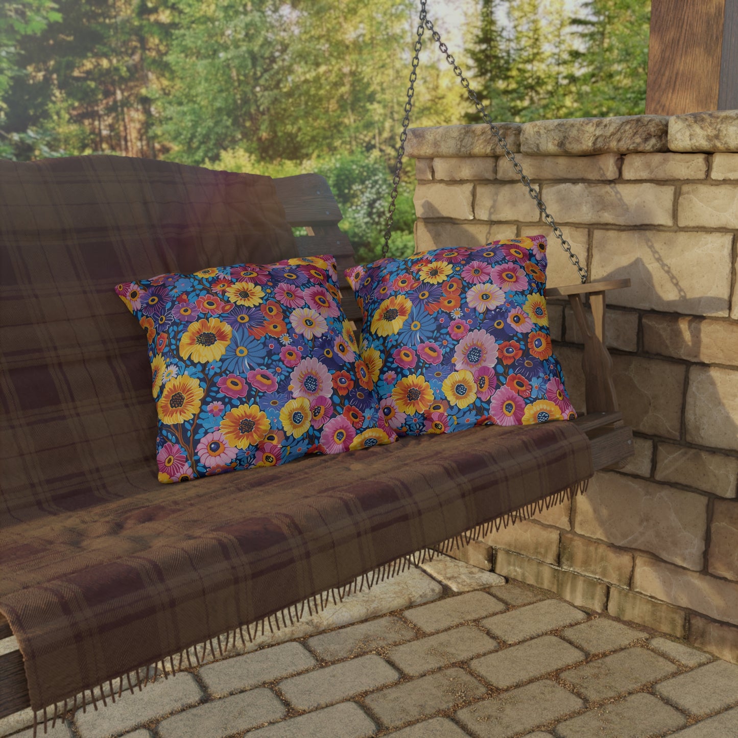 Midnight Garden Whimsy Square Outdoor Pillow - Spun Polyester - Double-Sided Print - UV-Resistant - Water Resistant - Available in 3 sizes.