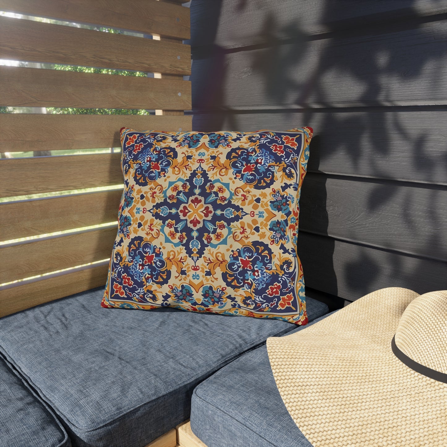 Moorish Elegance Square Outdoor Pillow - Spun Polyester - Double-Sided Print - UV-Resistant - Water-Resistant - Available in 3 sizes.