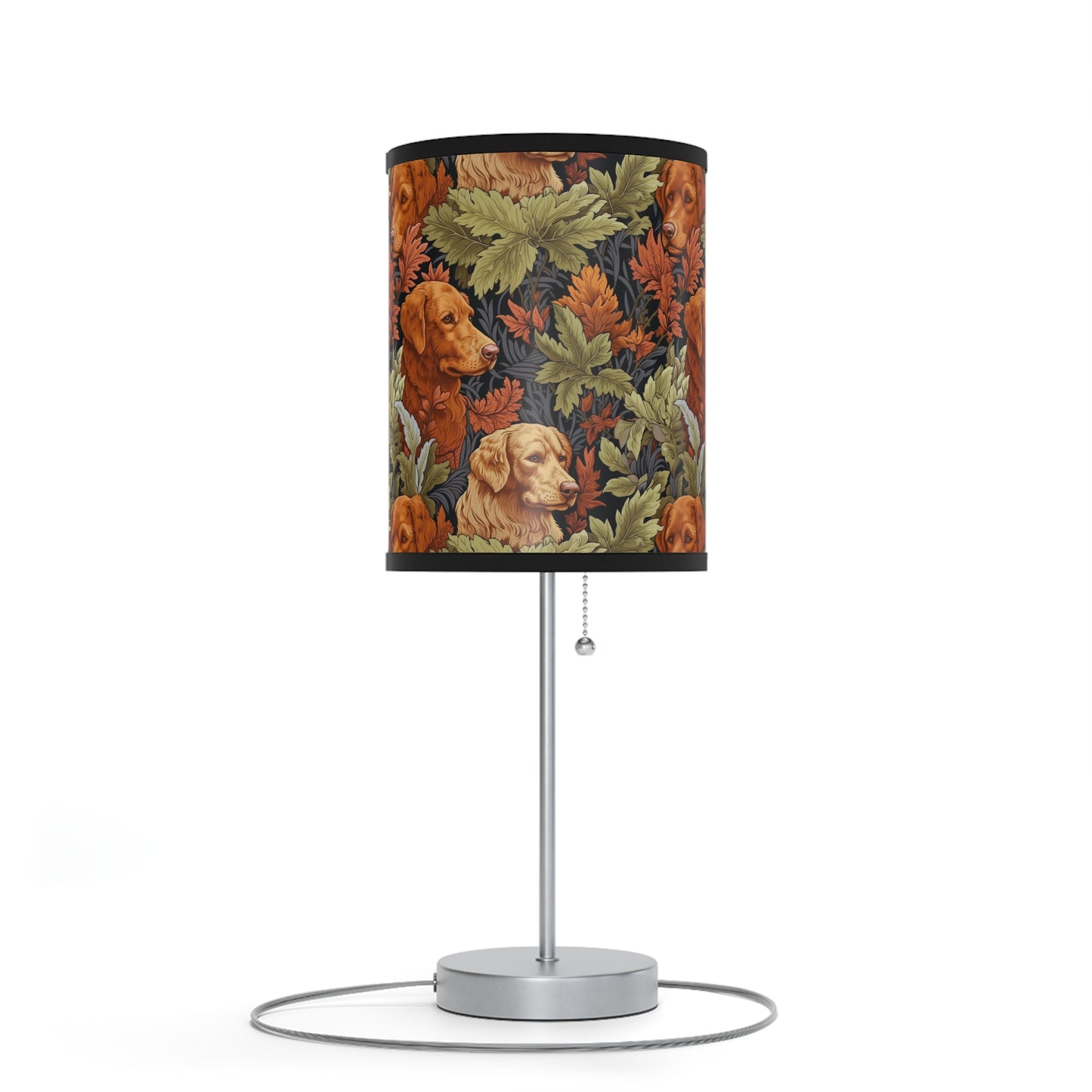 Classic English Dog Tapestry Modern Table Lamp, 20" Tall, Metal Stand, US|CA Plug, Available in 2 Finishes & Multiple Trim Colors