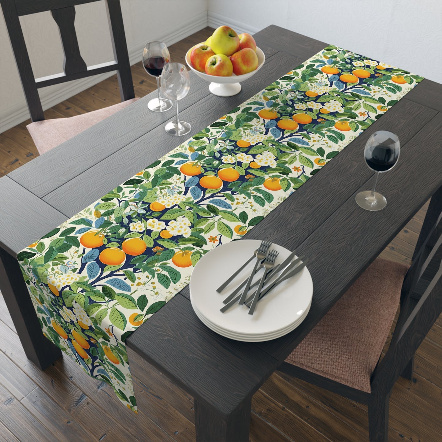 Happy Oranges & Blossoms Table Runner - Zest Up Your Table with a Touch of European Charm! - Available in 2 sizes.