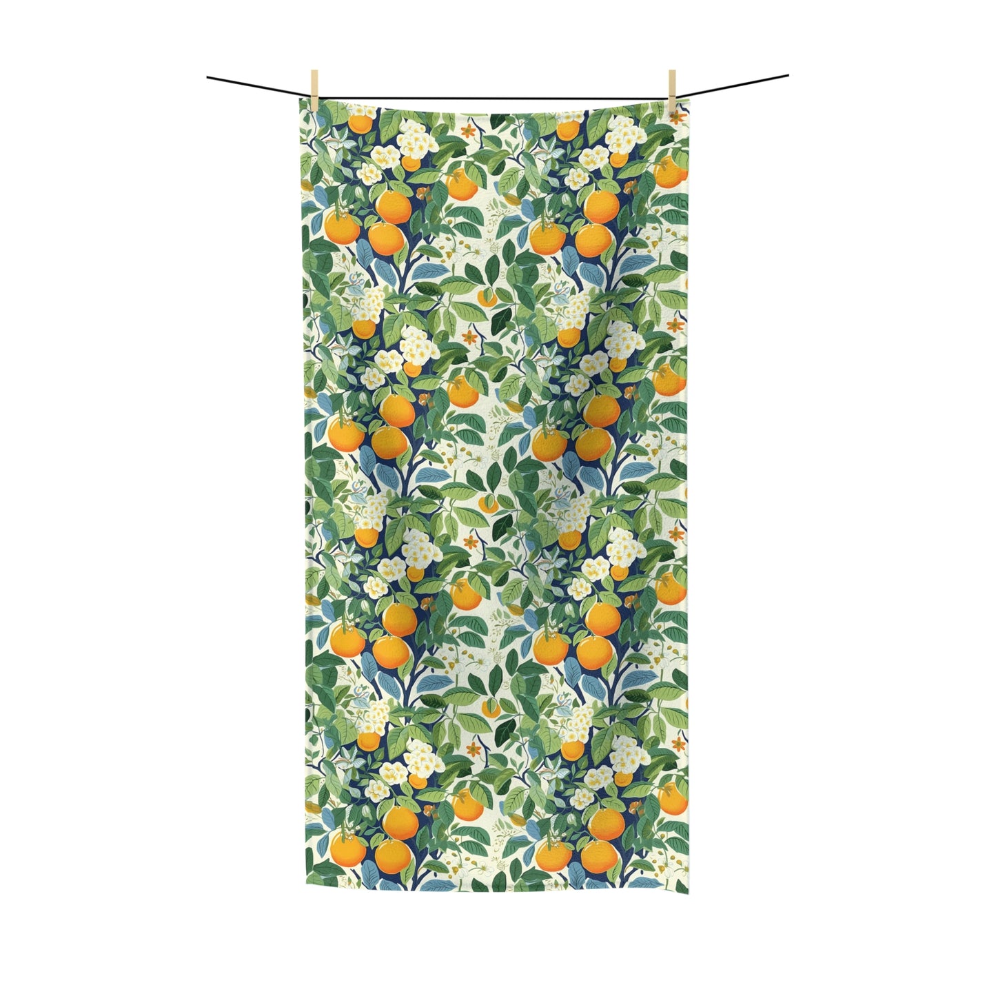 Happy Oranges & Blossoms Polycotton Bath Towel - Wrap Yourself in European-Inspired Citrus Whimsy! Available in 2 sizes.