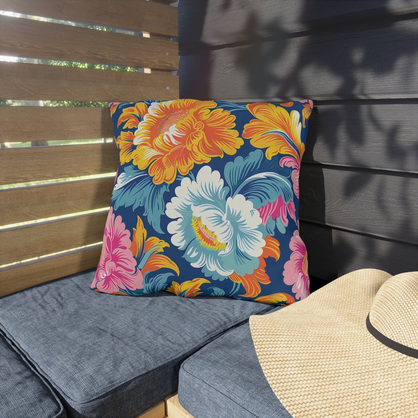 Chintz Charm Square Outdoor Pillow - Spun Polyester - Double-Sided Print - UV-Resistant - Water-Resistant - Available in 3 sizes.