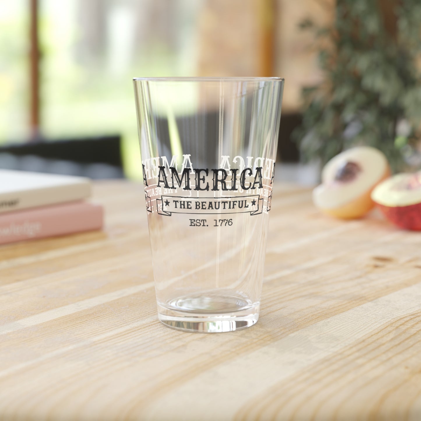 America the Beautiful Pint Glass - 16 oz - Toast to Tradition and Triumph! From Our Independence Day Glassware Collection.