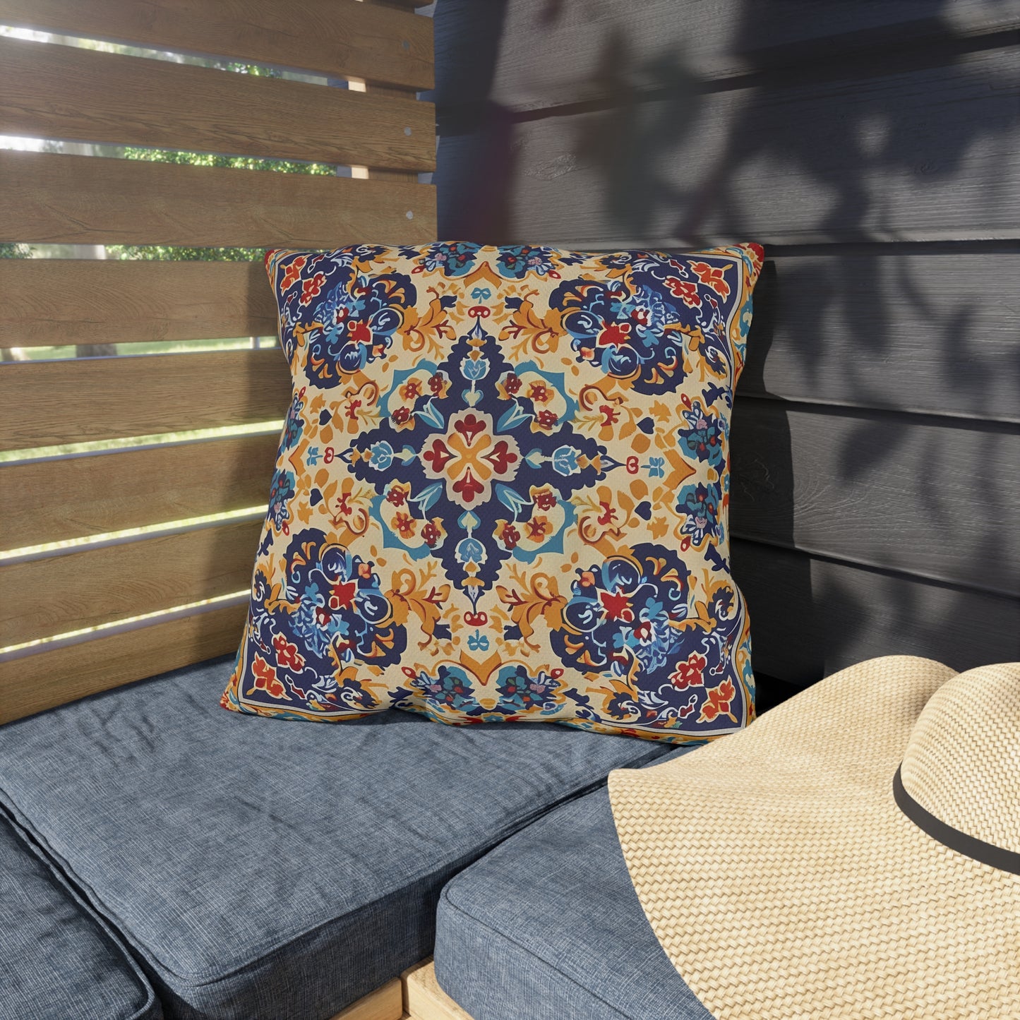 Moorish Elegance Square Outdoor Pillow - Spun Polyester - Double-Sided Print - UV-Resistant - Water-Resistant - Available in 3 sizes.