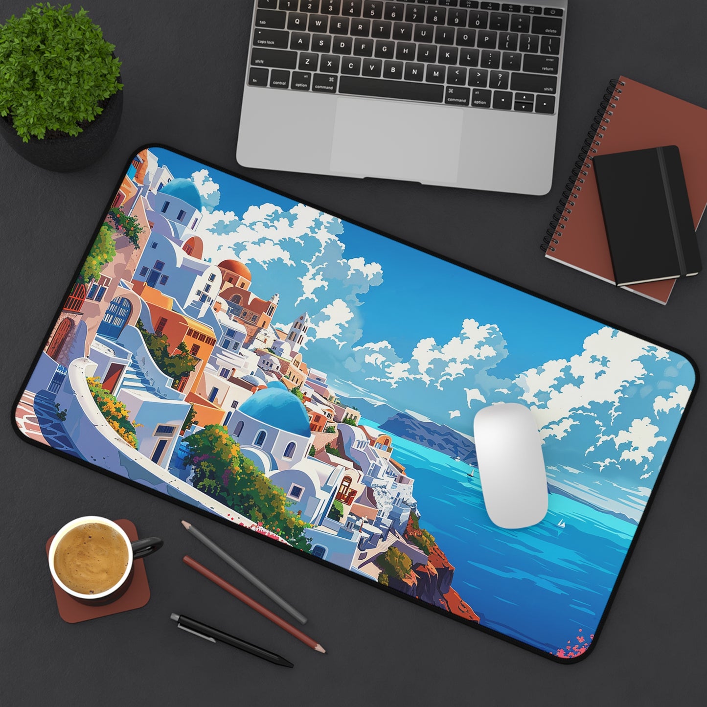 Santorini Serenity Desk Mat (Desk Pad) - Bring Mediterranean Bliss to Your Desk! Available in 3 sizes.