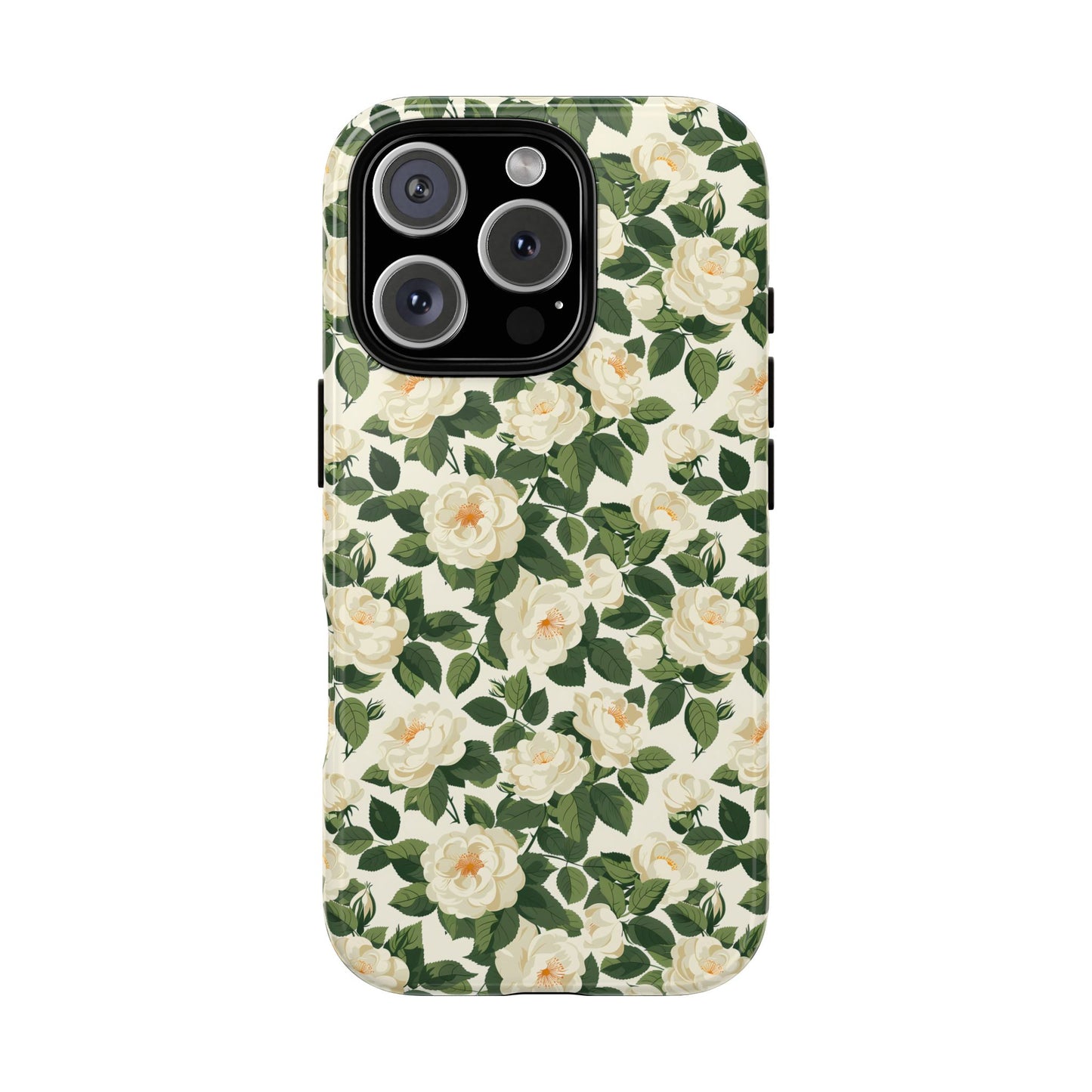White Roses at Dawn Tough Phone Case for Apple iPhone, Samsung Galaxy, and Google Pixel.