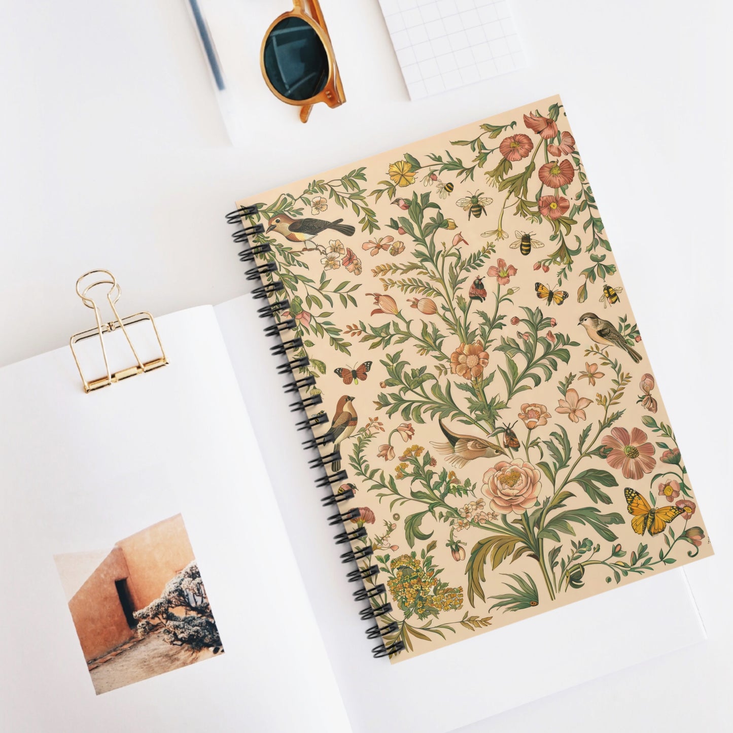 Floral Aviary Harmony Spiral Notebook - Ruled Line - Capture Nature's Harmony – Where Birds, Bees, and Butterflies Dance Among Blooms!