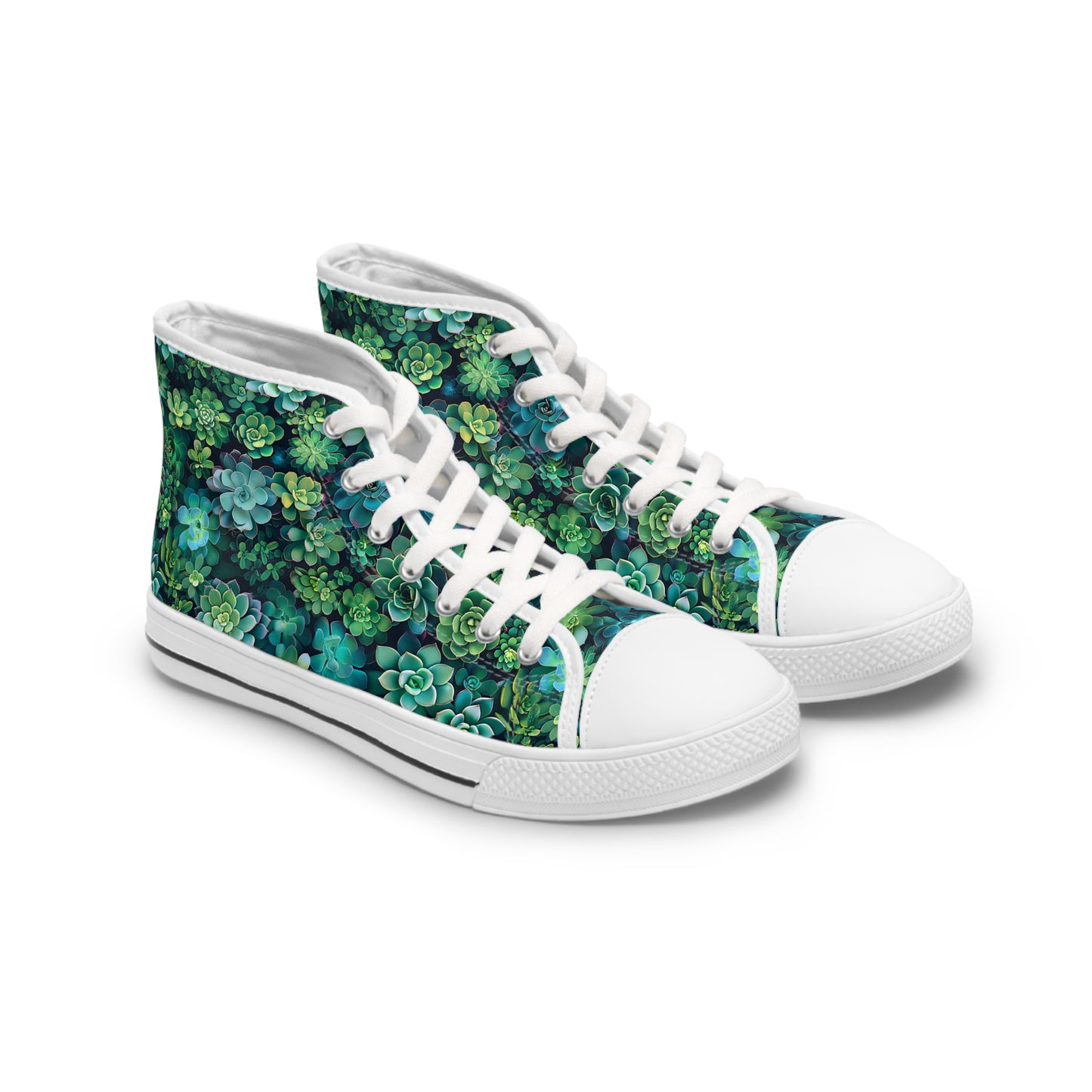 Succulent Forest Ladies' High Top Sneakers - Tread Lightly, Bloom Brightly – Nature's Palette at Your Feet!