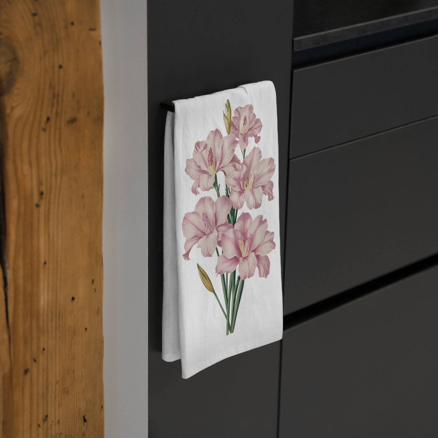 August Birth Month Flower - Gladiolus Tea Towel - 100% Cotton - 28" x 28" - Brighten Your Kitchen with August’s Radiant Gladiolus! From our Blooming Celebration Birth Flower Collection.