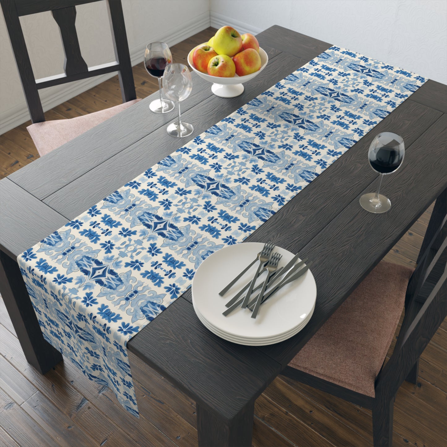 Blue Spanish Tile Table Runner - Capture the Essence of Span with Timeless Tile Elegance! Available in 2 sizes.