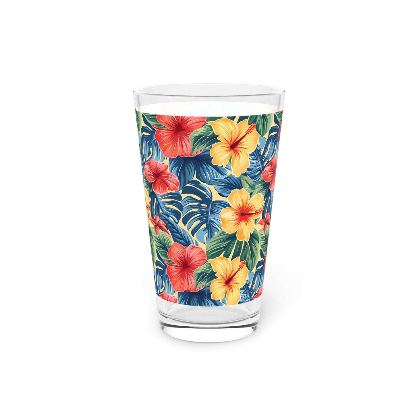 Hawaiian Hibiscus Bliss Pint Glass - 16 oz - Island Vibes in Every Sip - Hawaiian Hibiscus Pint Glass!