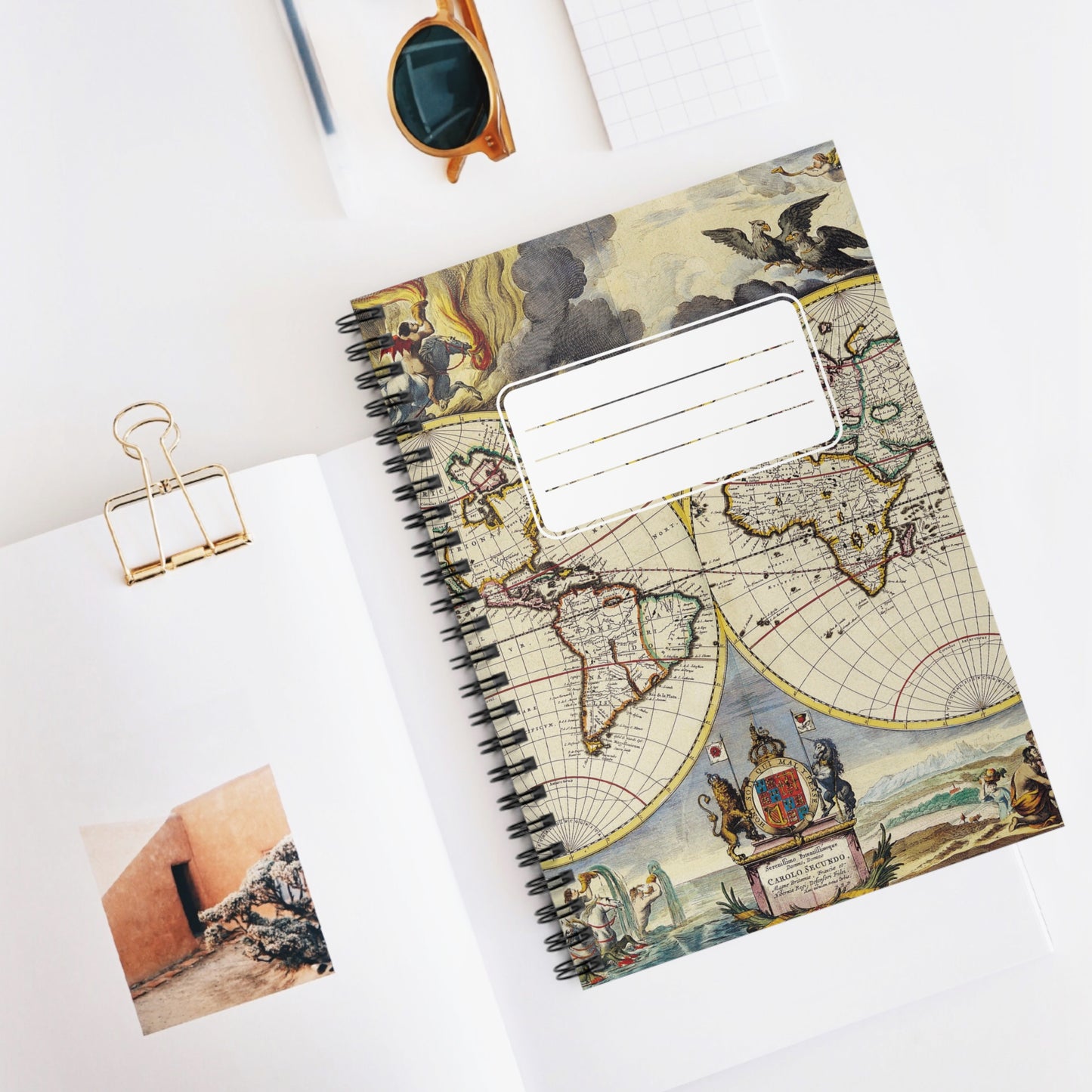 Old World Map with Label Chic Spiral Notebook - Ruled Line - Chart Your Journey: Explore the World with Every Page!