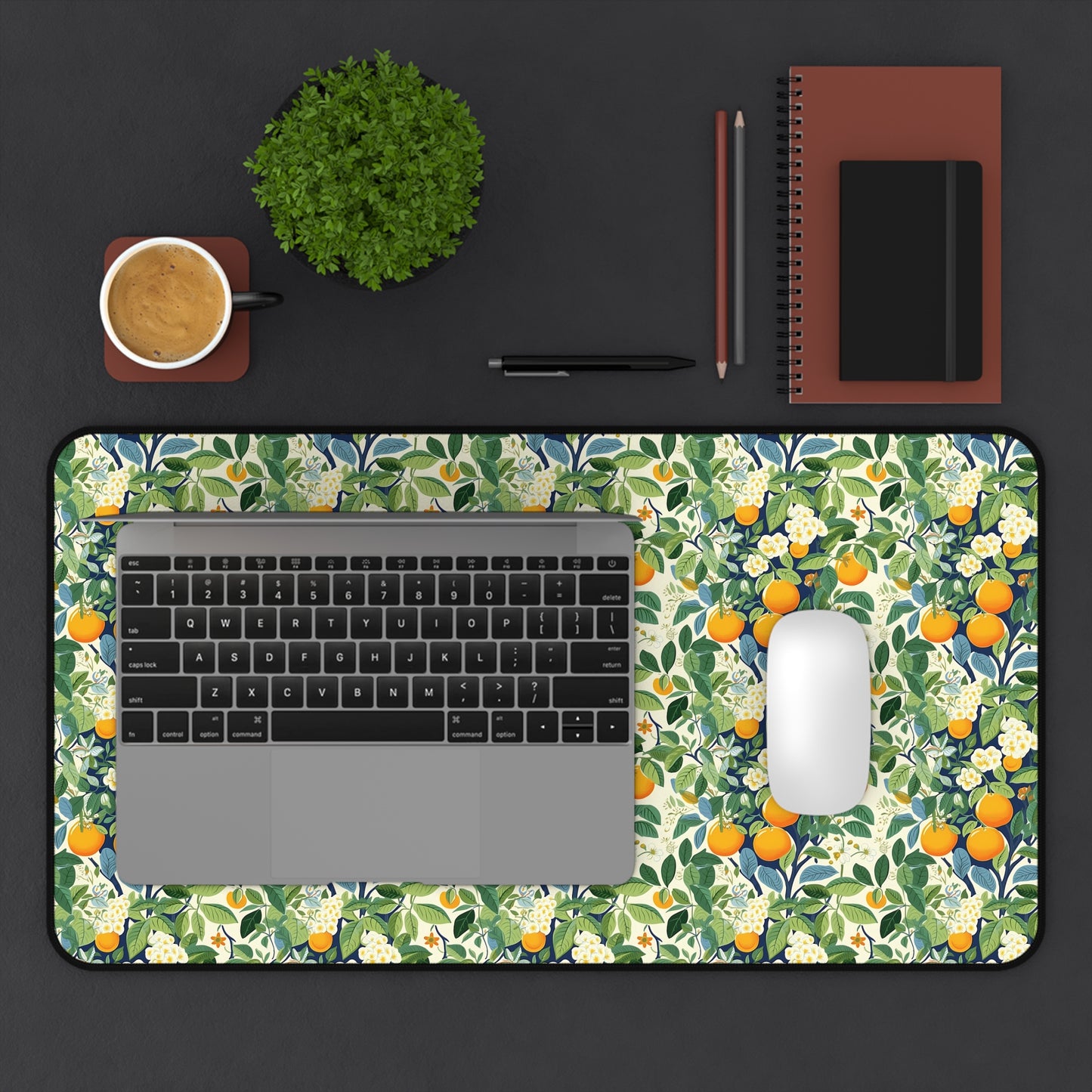 Happy Oranges & Blossoms Desk Mat (Desk Pad) - Brighten Your Desk with a Splash of Citrus Joy! Available in 3 sizes.