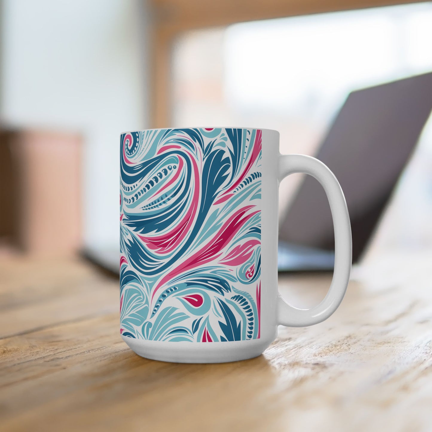 Teal Tide Twirl Ceramic Mug - 15 oz. - Swirl into Serenity with Every Sip!
