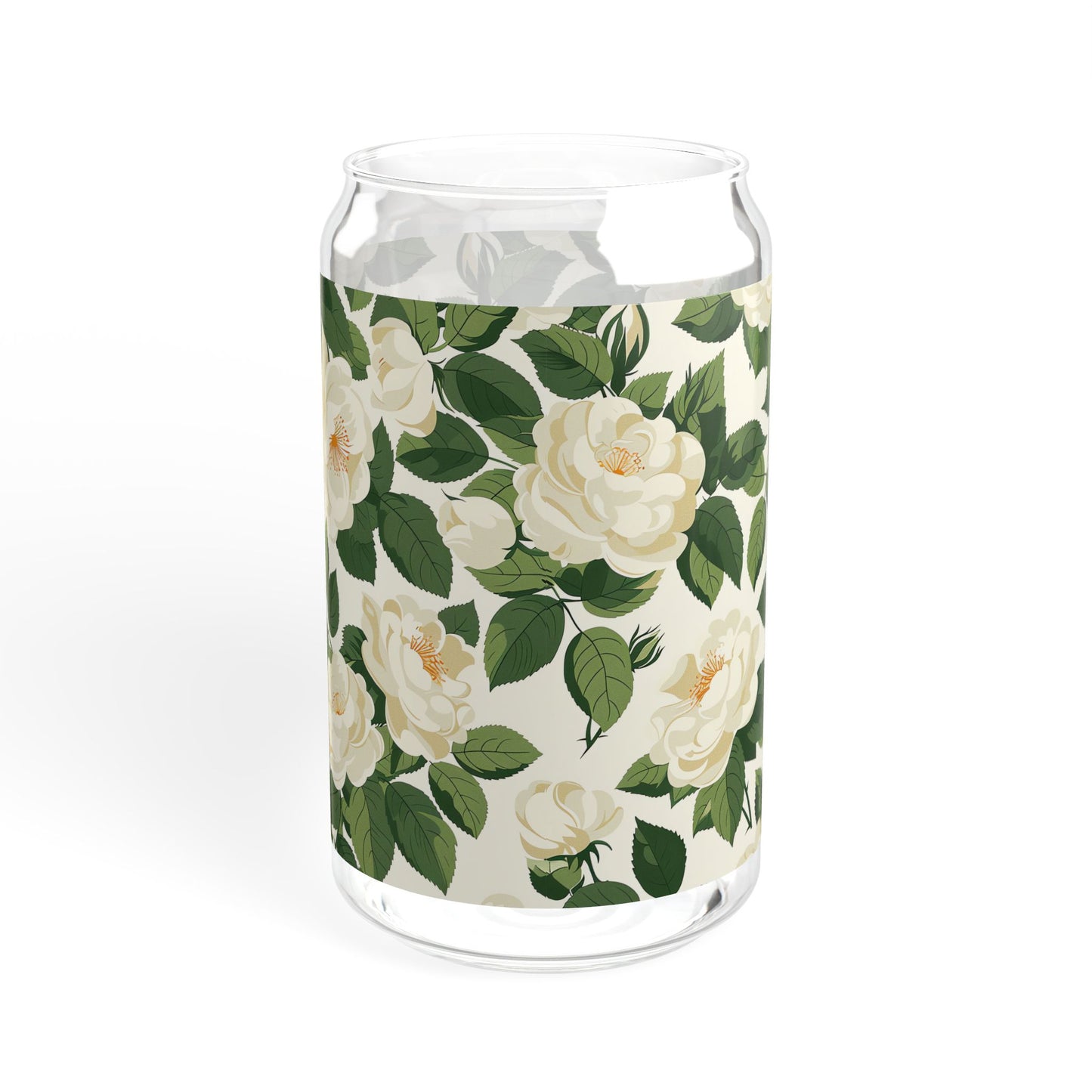White Roses at Dawn Sipper Glass Tumbler - 16 oz - Life's a Bed of White Roses When You Sip from our White Rose Sipper Glass!