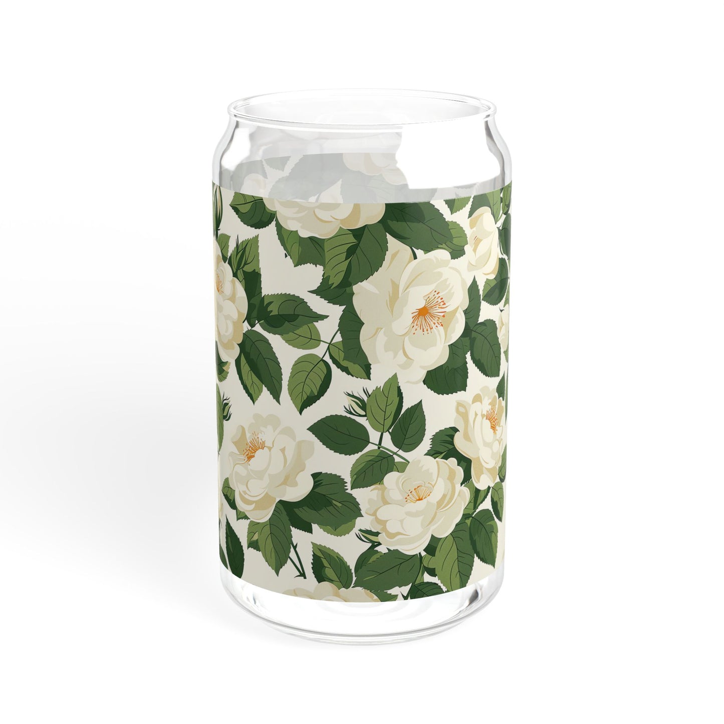 White Roses at Dawn Sipper Glass Tumbler - 16 oz - Life's a Bed of White Roses When You Sip from our White Rose Sipper Glass!