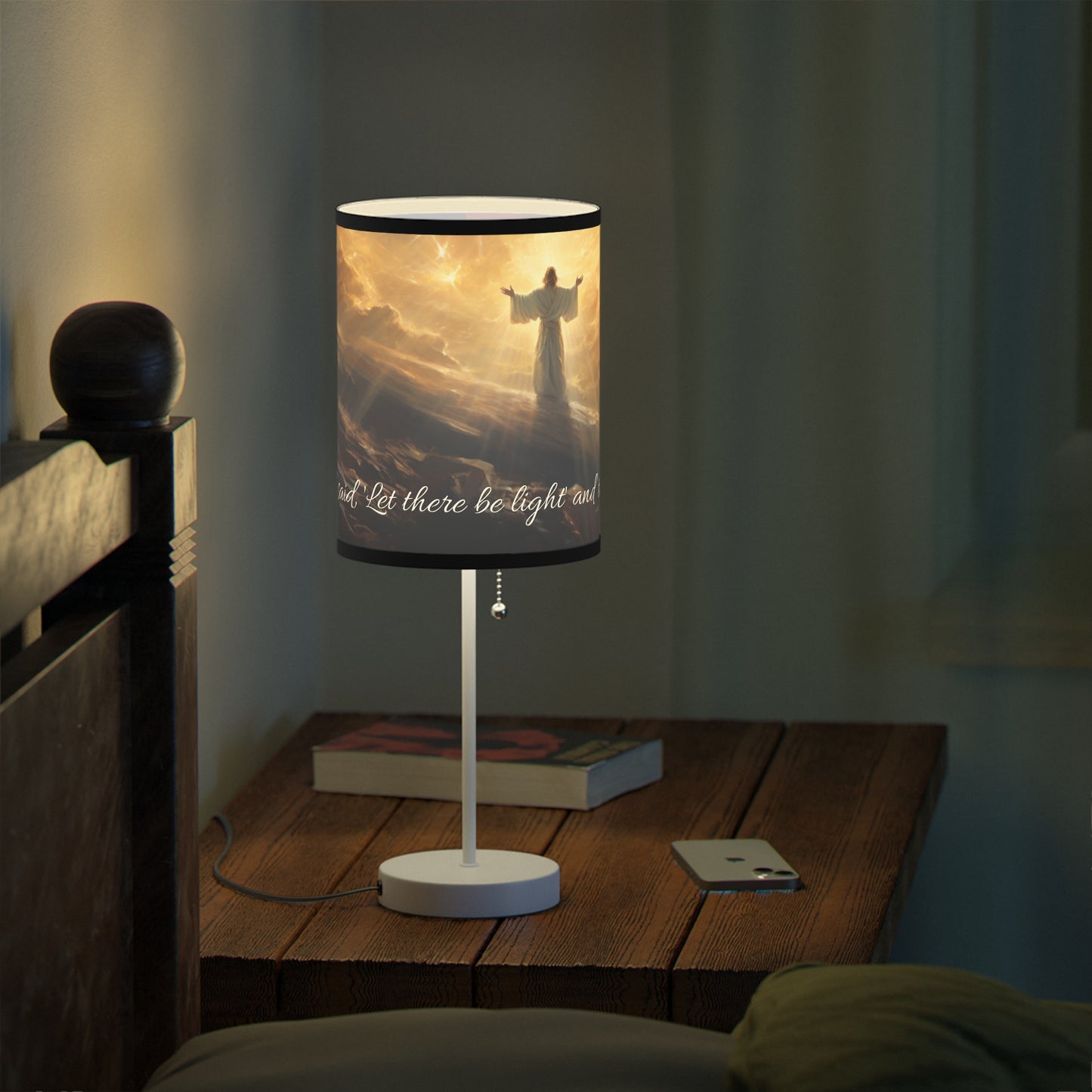 And God Said, Let There Be Light, And There Was Light Modern Table Lamp, 20" Tall, Metal Stand, US|CA Plug, Available in 2 Finishes and Multiple Trim Colors