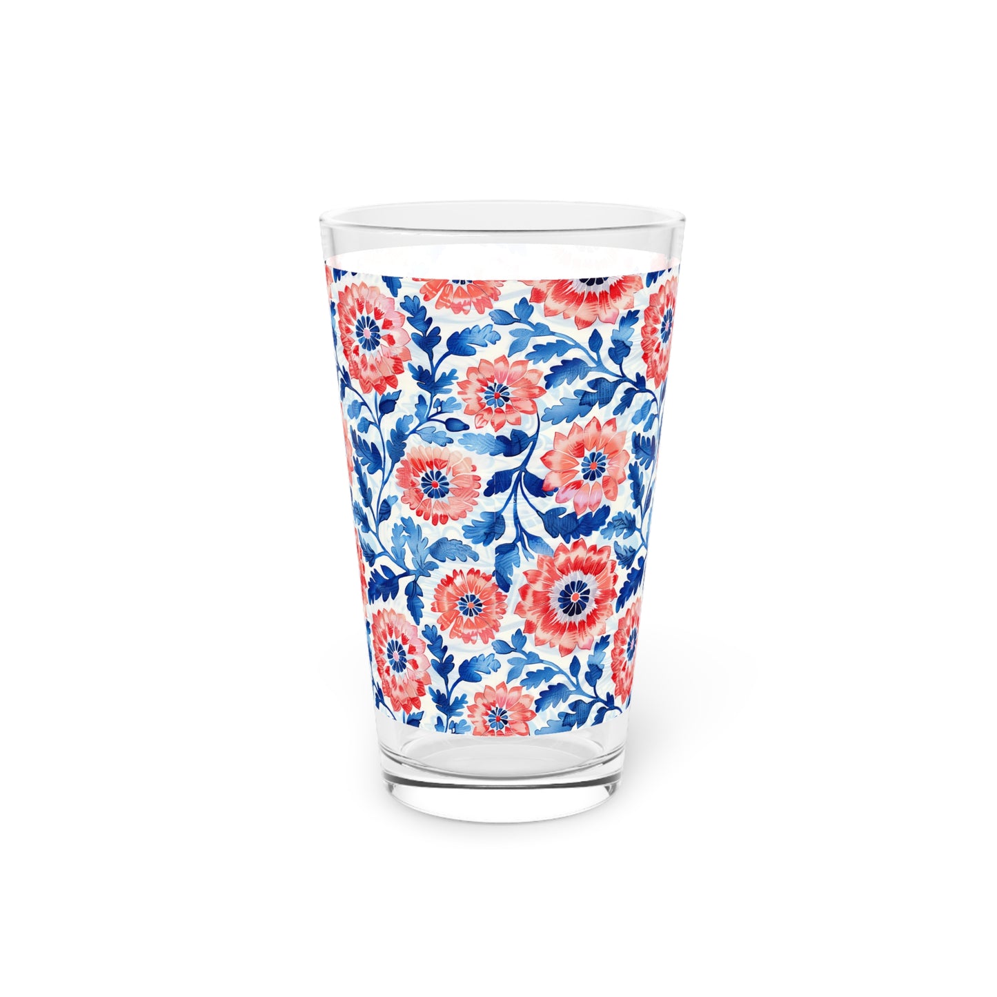 Whimsical Batik Blossoms Pint Glass - 16 oz - Artful Sips in Every Pour! Enjoy!