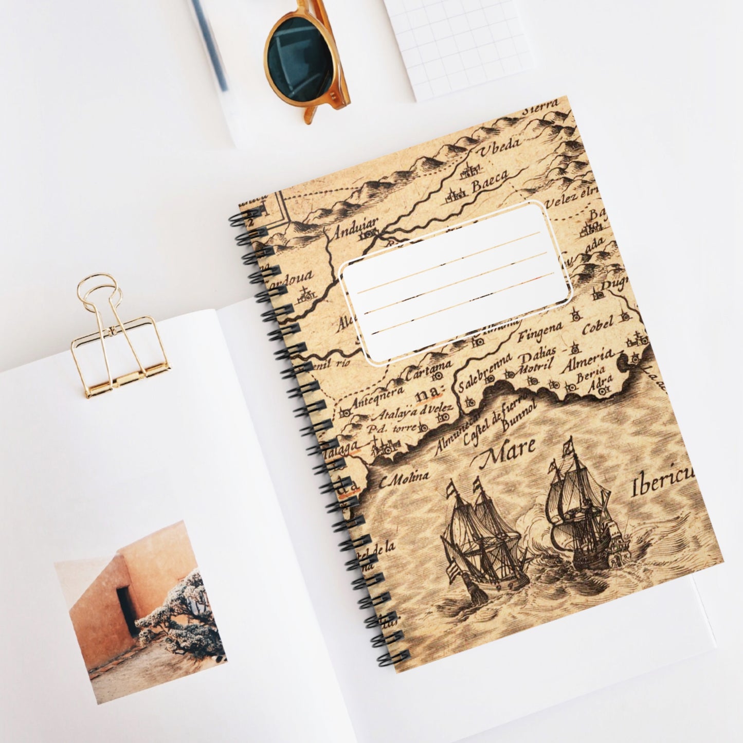 Vintage Seafaring Ships Map Chic Spiral Notebook - Ruled Line - Set Sail on Your Imagination: Navigate Life's Adventures with a Touch of Vintage!