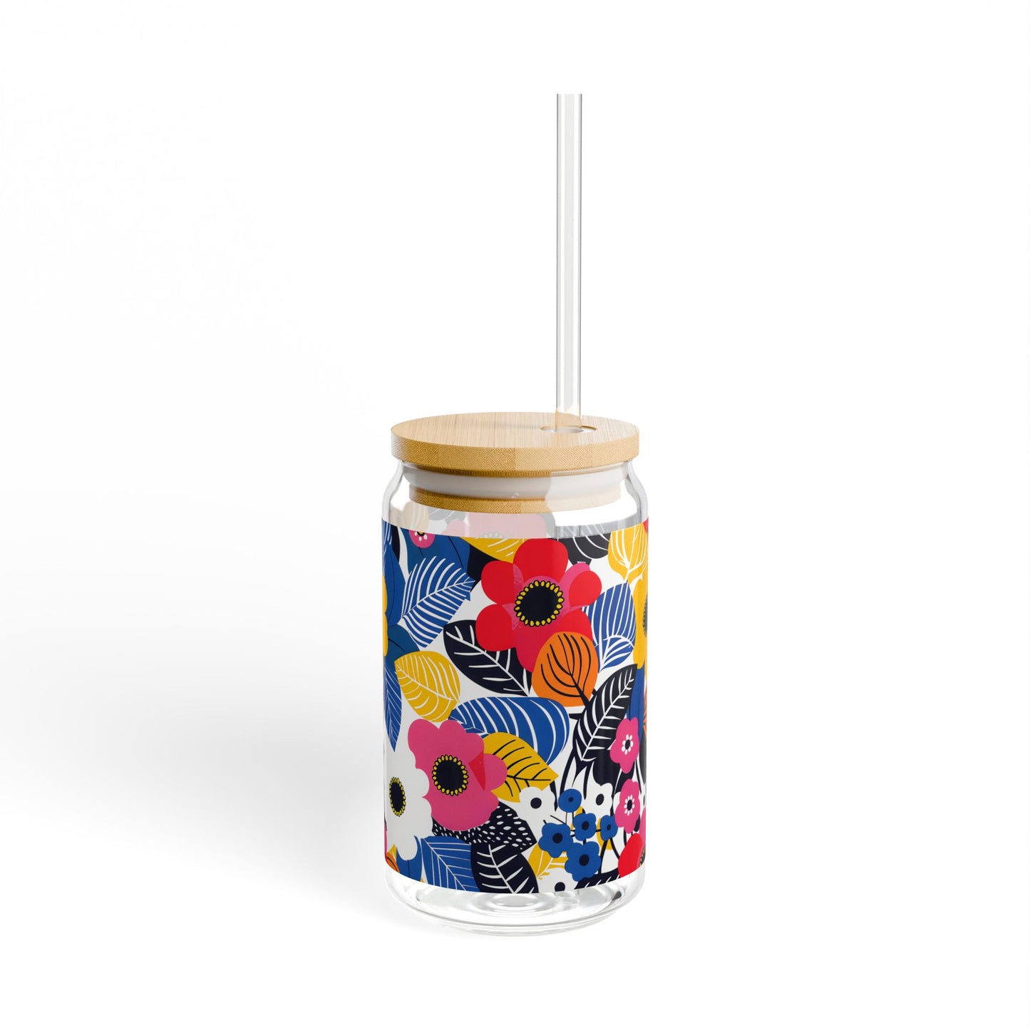 Blossom Burst Sipper Glass Tumbler - 16 oz - Sip in Style with a Burst of Blossoms!