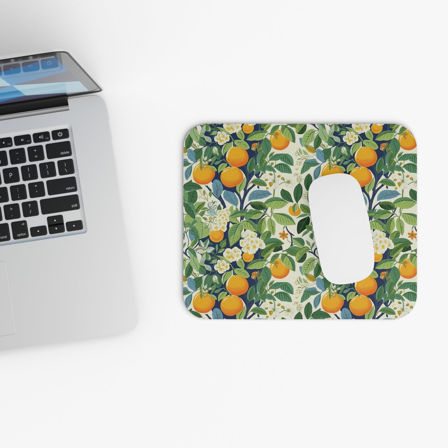 Happy Oranges & Blossoms Mouse Pad - Classic Elegance for Work and Play.