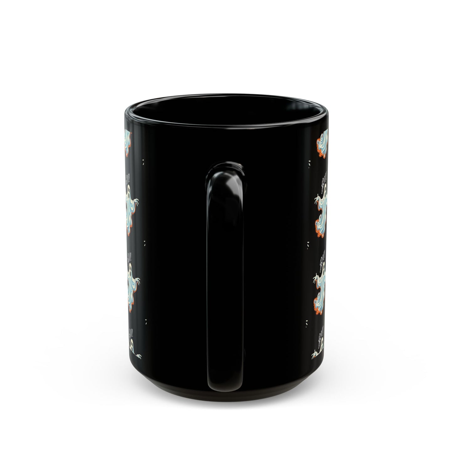 Boo! Chic Retro Ghost Halloween Black Mug - 11oz, 15oz - Sip in Spooky Style with a Retro Twist!