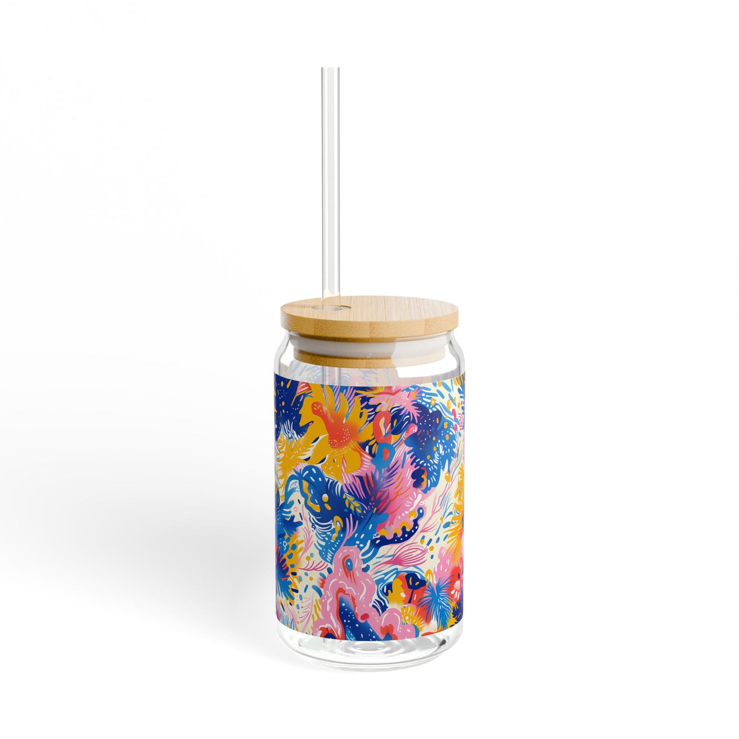 Splatter Blossom Sipper Glass Tumbler - 16 oz - Sip a Splash of Color with Splatter Blossom!
