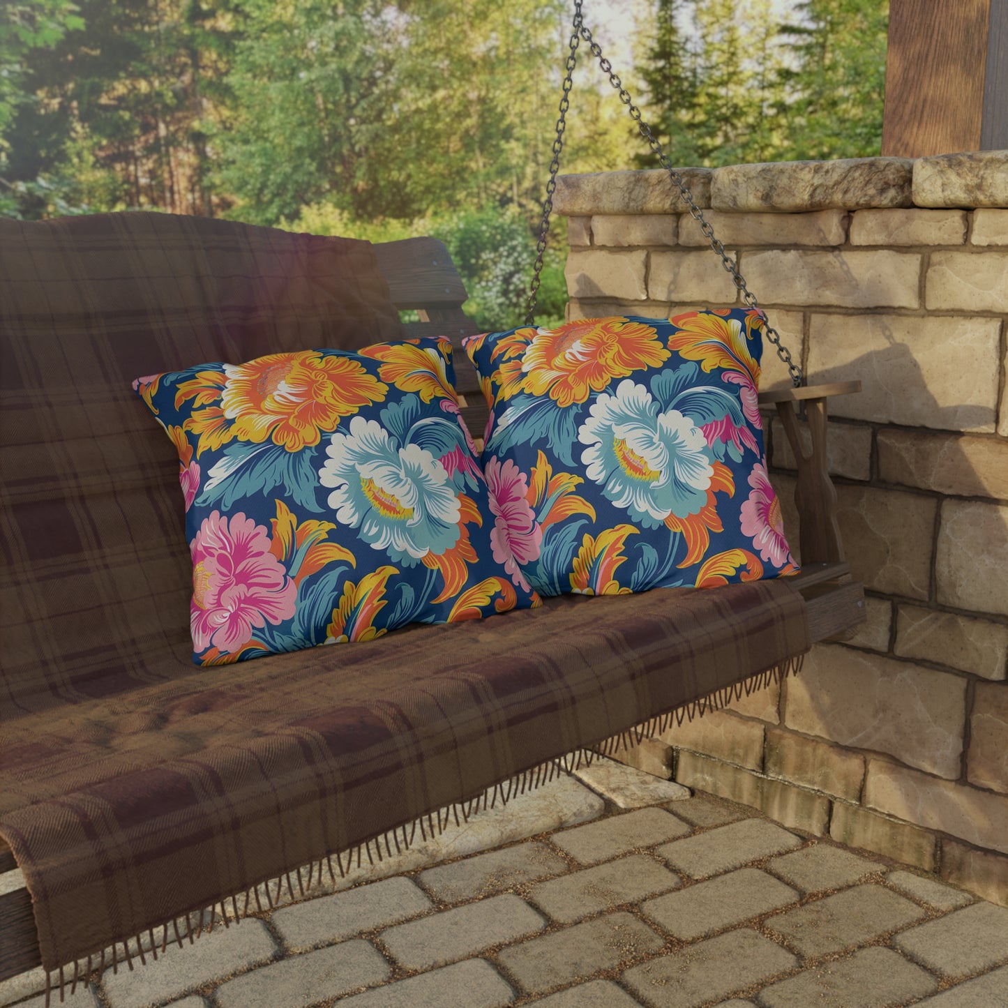 Chintz Charm Square Outdoor Pillow - Spun Polyester - Double-Sided Print - UV-Resistant - Water-Resistant - Available in 3 sizes.