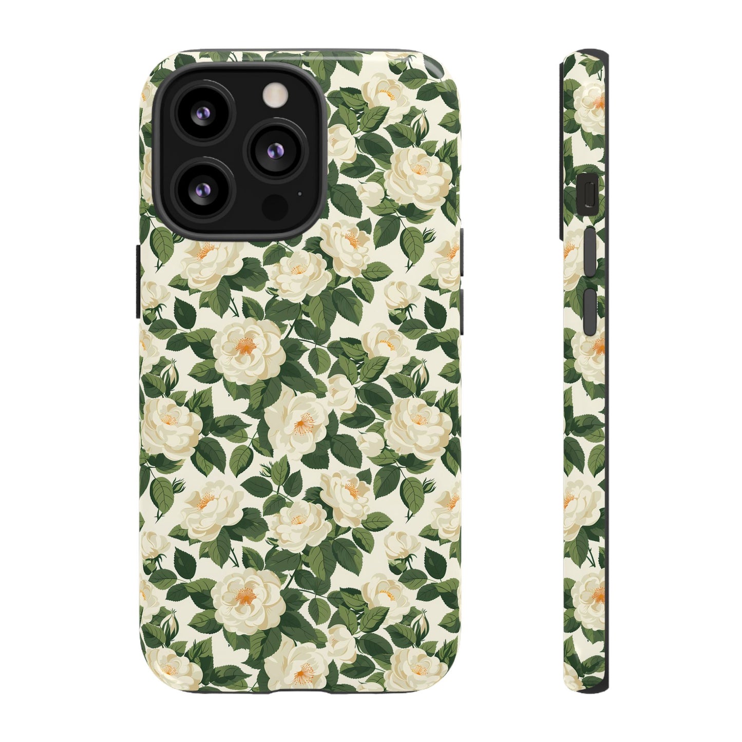 White Roses at Dawn Tough Phone Case for Apple iPhone, Samsung Galaxy, and Google Pixel.