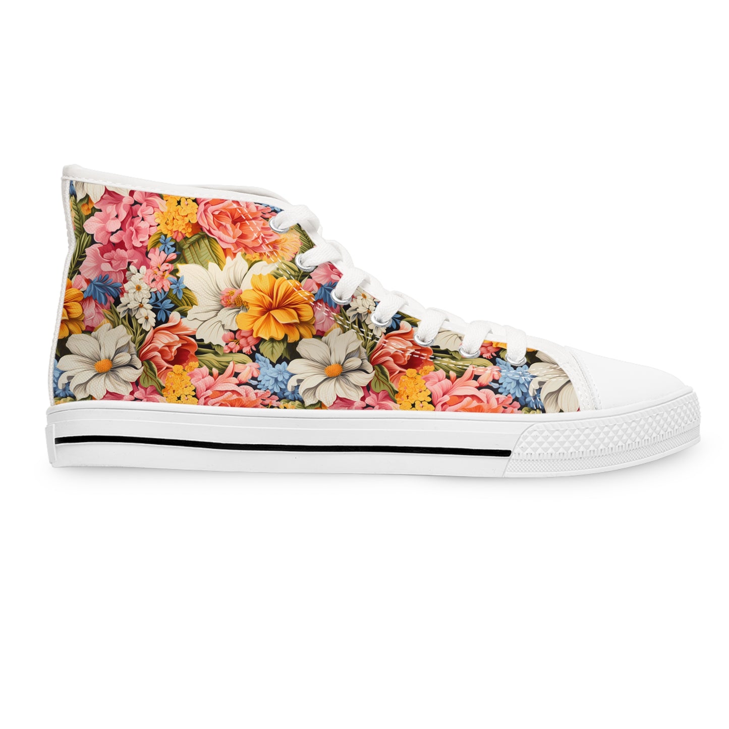 Chic Floral Ladies' High Top Sneakers - Stride in Elegance: Chic Floral High Tops Transforming Every Step into Art.