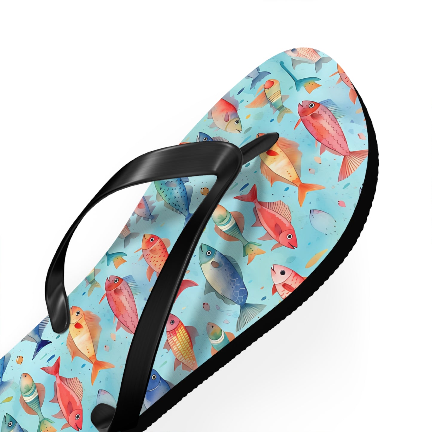Happy Swimming Fish Flip Flops. 5/8" Thick Comfortable Summer or Winter Gym/Sauna Footwear for Men and Women.