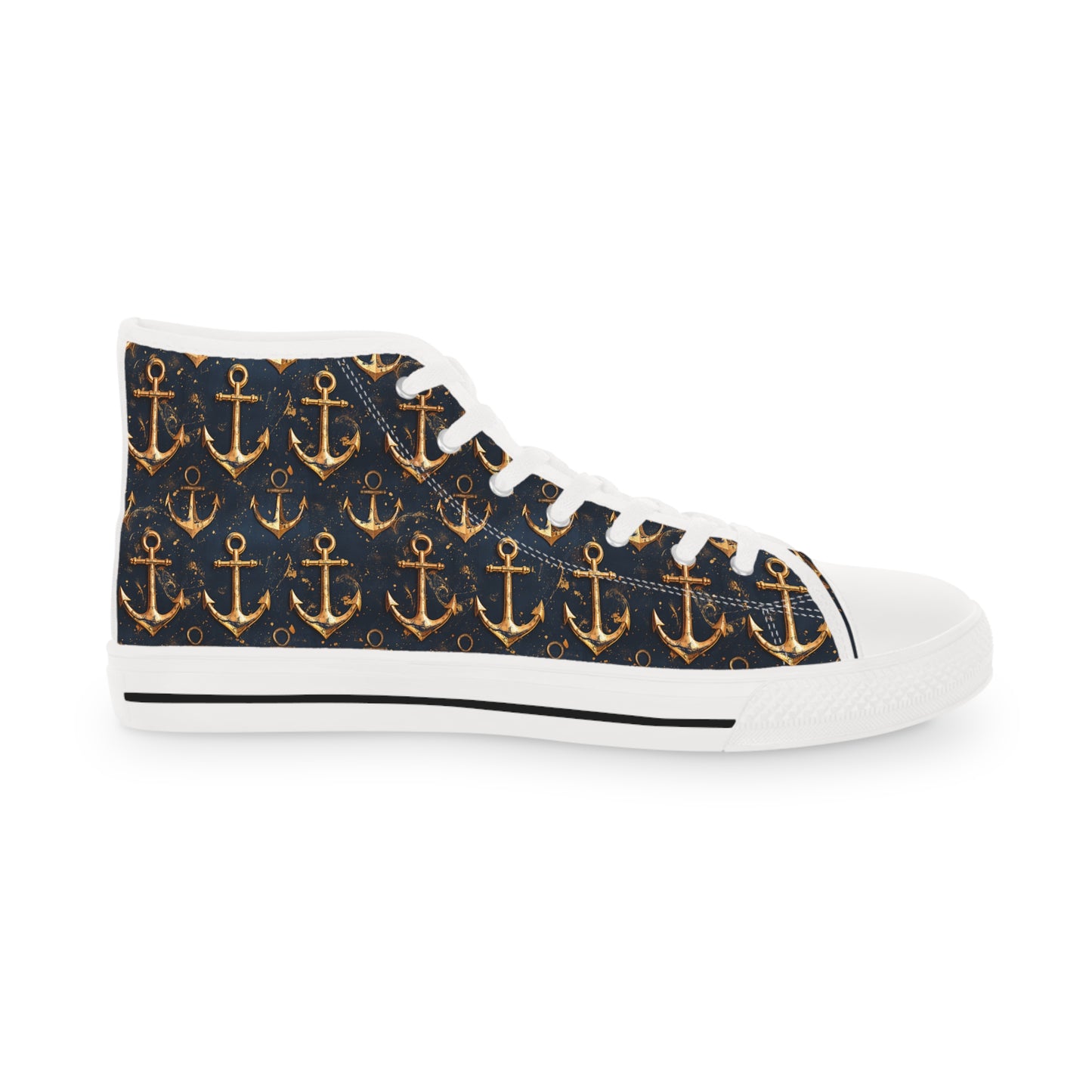 Golden Anchor Men's High Top Sneakers - Chart Your Fashion Course - Set Set in Style - Every Step a Golden Voyage!