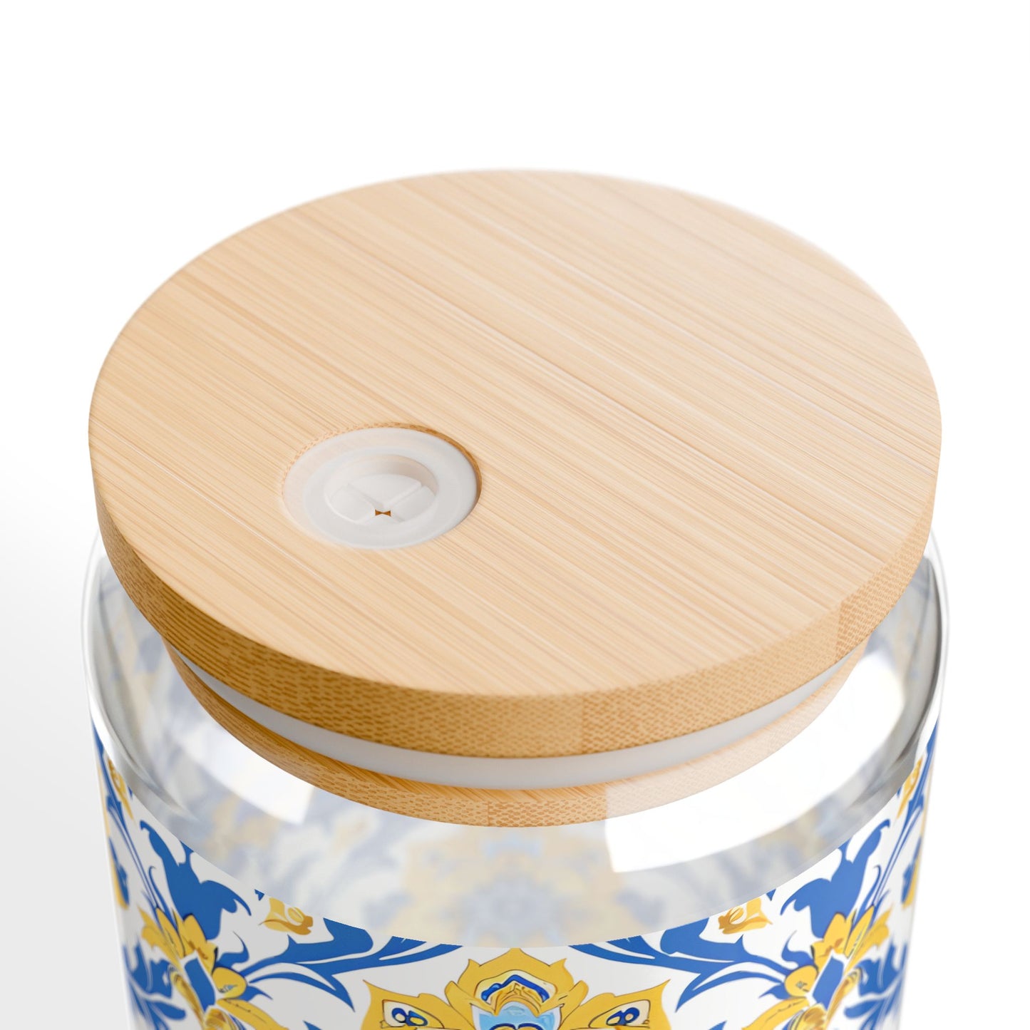 Heritage Bloom Sipper Glass Tumbler - 16 oz - Sip in Classically Beautiful Blue and Yellow Style!