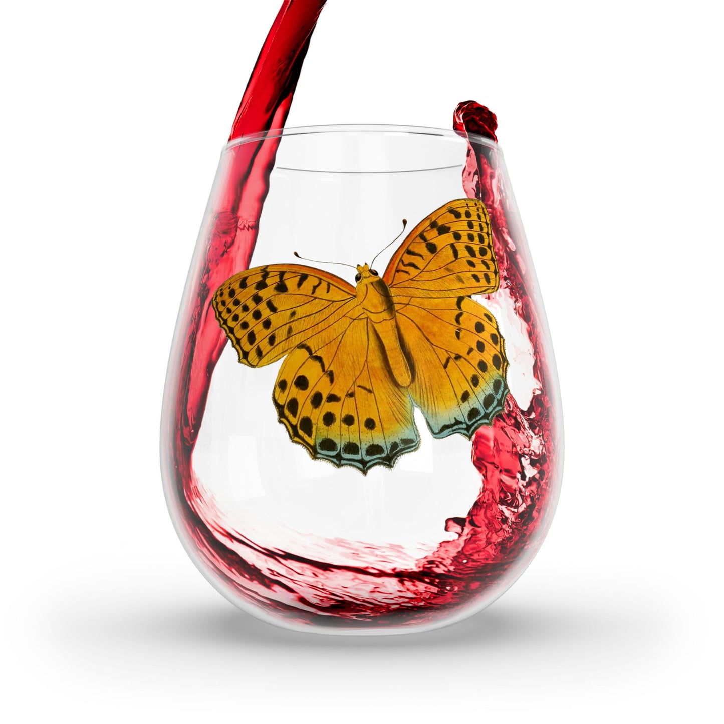 Fritillary Butterfly Grace Stemless Wine Glass - 11.75 oz - Let Nature’s Beauty Take Flight with Every Sip! From our Timeless Wings Collection.