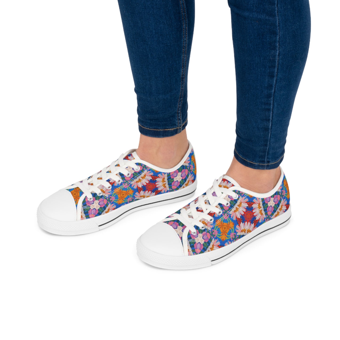 Geometric Blossom Ladies' Low Top Sneakers - Floral Geometry - Where Style Meets Symmetry!