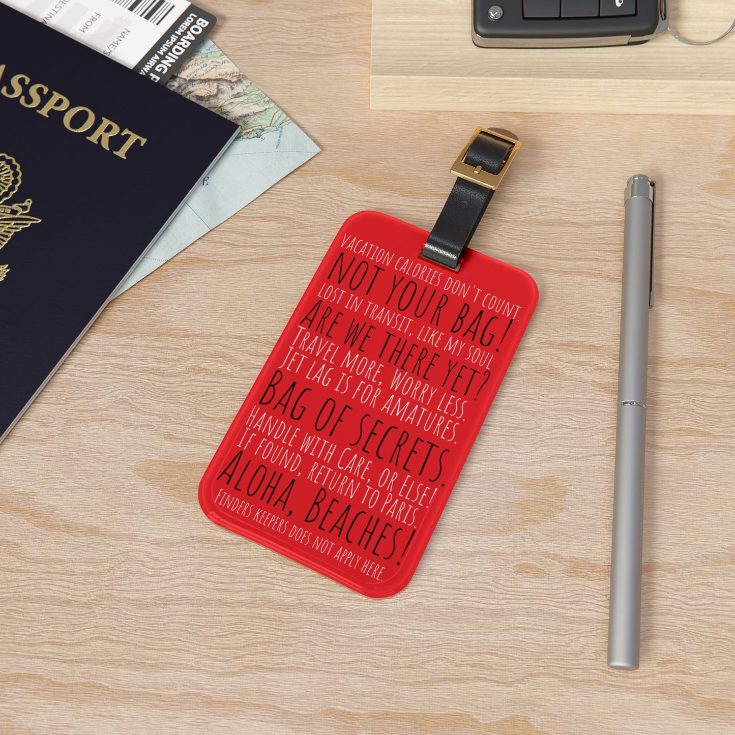 Not Your Bag! and Other Travel Phrases Red Acrylic Luggage Tag - Travel with a Wink and a Smile—The Not Your Bag! Red Acrylic Luggage Tag!