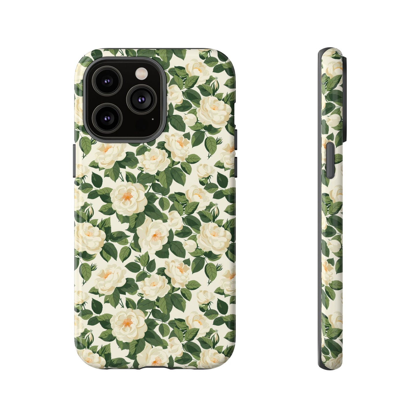 White Roses at Dawn Tough Phone Case for Apple iPhone, Samsung Galaxy, and Google Pixel.
