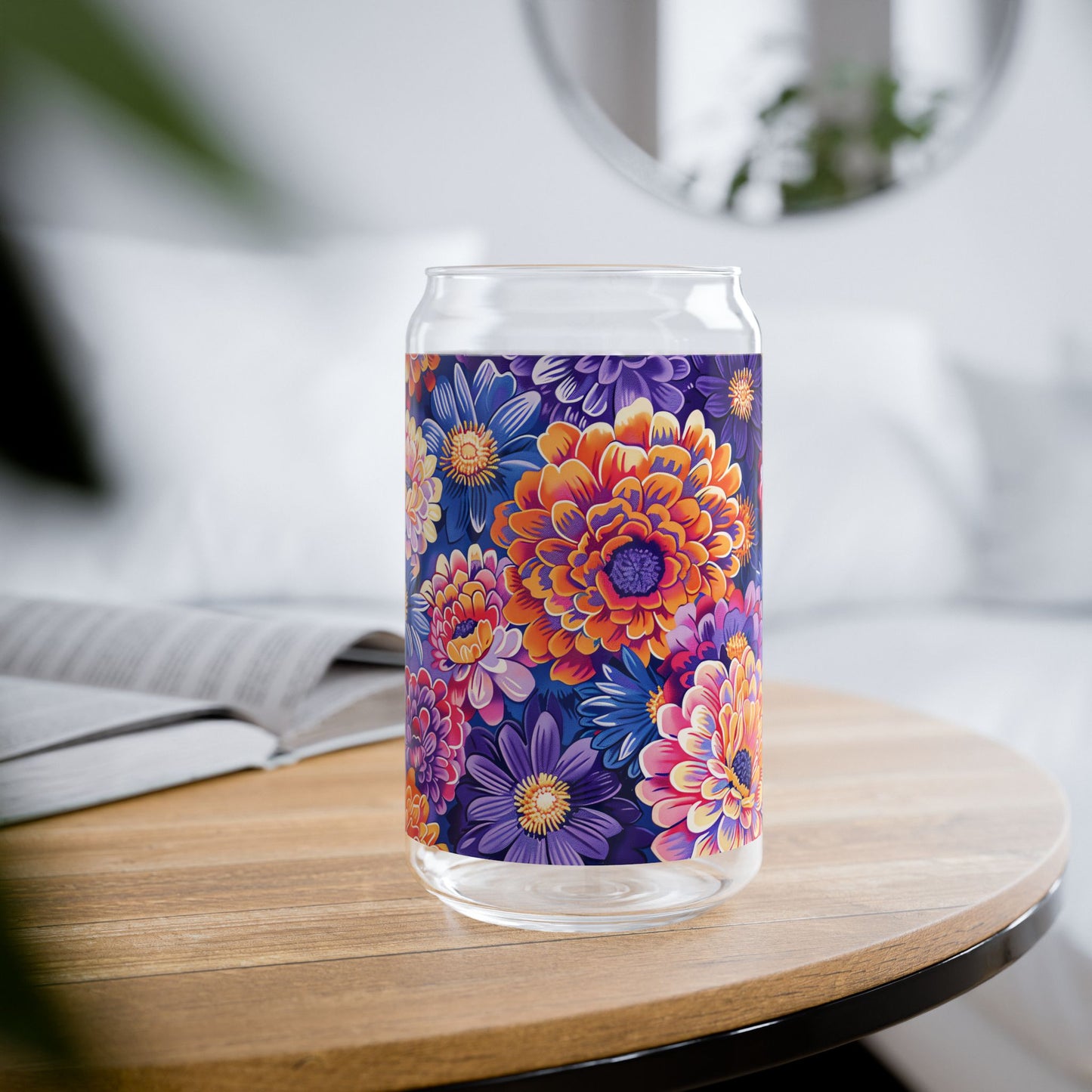 Zinnias in Bloom Sipper Glass Tumbler - 16 oz - Sip in Full Bloom with Every Glass!